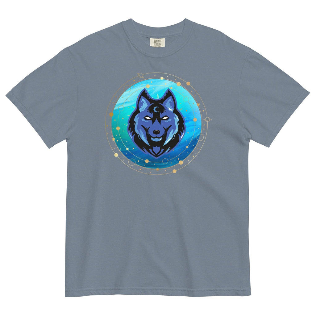 Blue Wolf Comfort Colors T-Shirt: Celestial Design, USA Printed