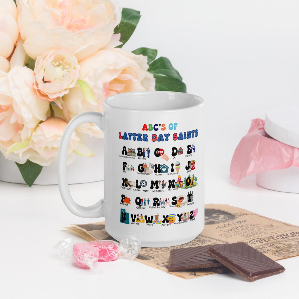 LDS Mug, LDS alphabet ceramic mug, LDS hot chocolate mug, Latter Day Saint Mug white ceramic