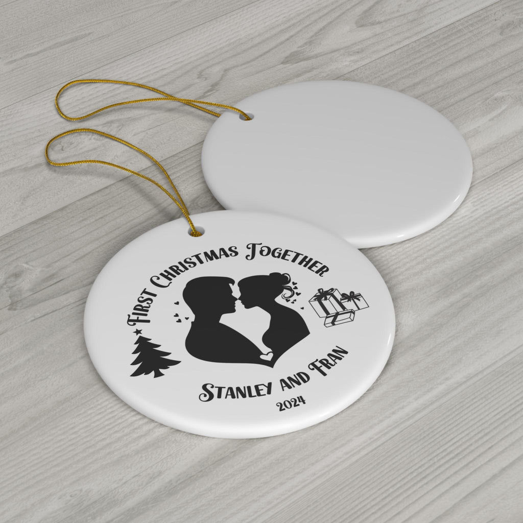 Personalized First Christmas Together Ornament, Custom First Christmas Together ceramic ornament, Personalized black  white ornament couple
