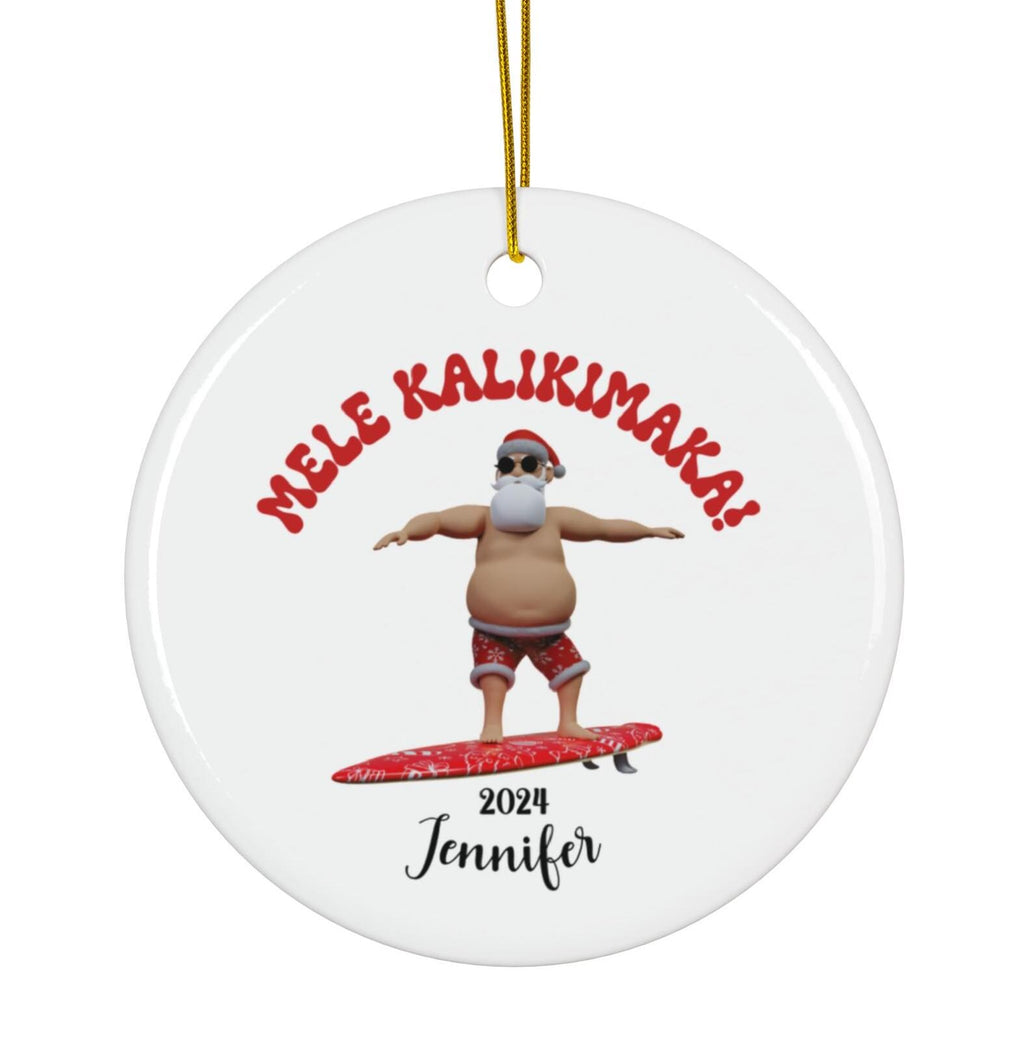 Personalized Surfing Santa Ornament, Hawaiian Santa ornament, Mele Kalikimaka ornament, Personalized Hawaii ornament, Custom Santa ornament
