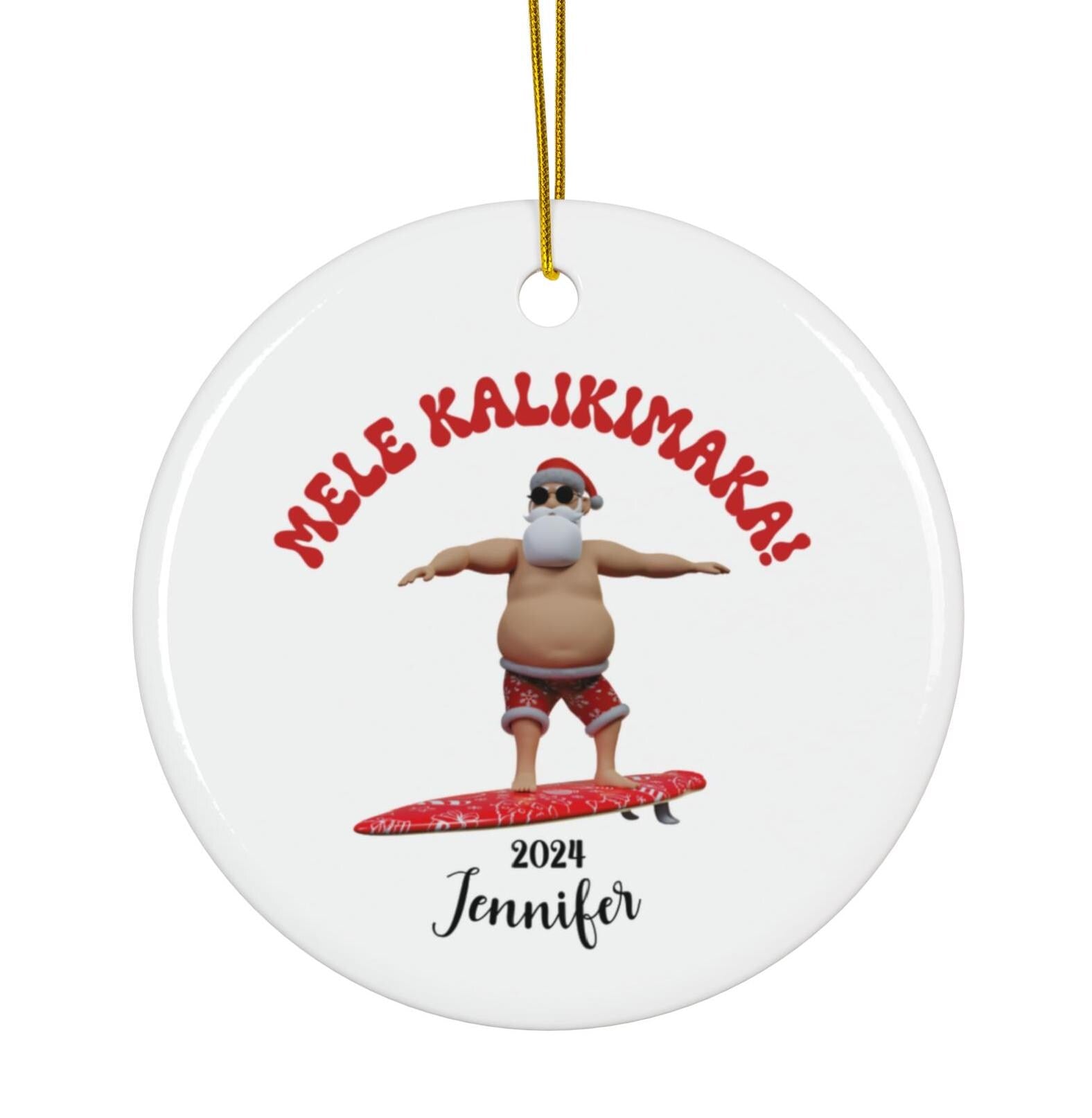 Personalized Surfing Santa Ornament, Hawaiian Santa ornament, Mele Kalikimaka ornament, Personalized Hawaii ornament, Custom Santa ornament