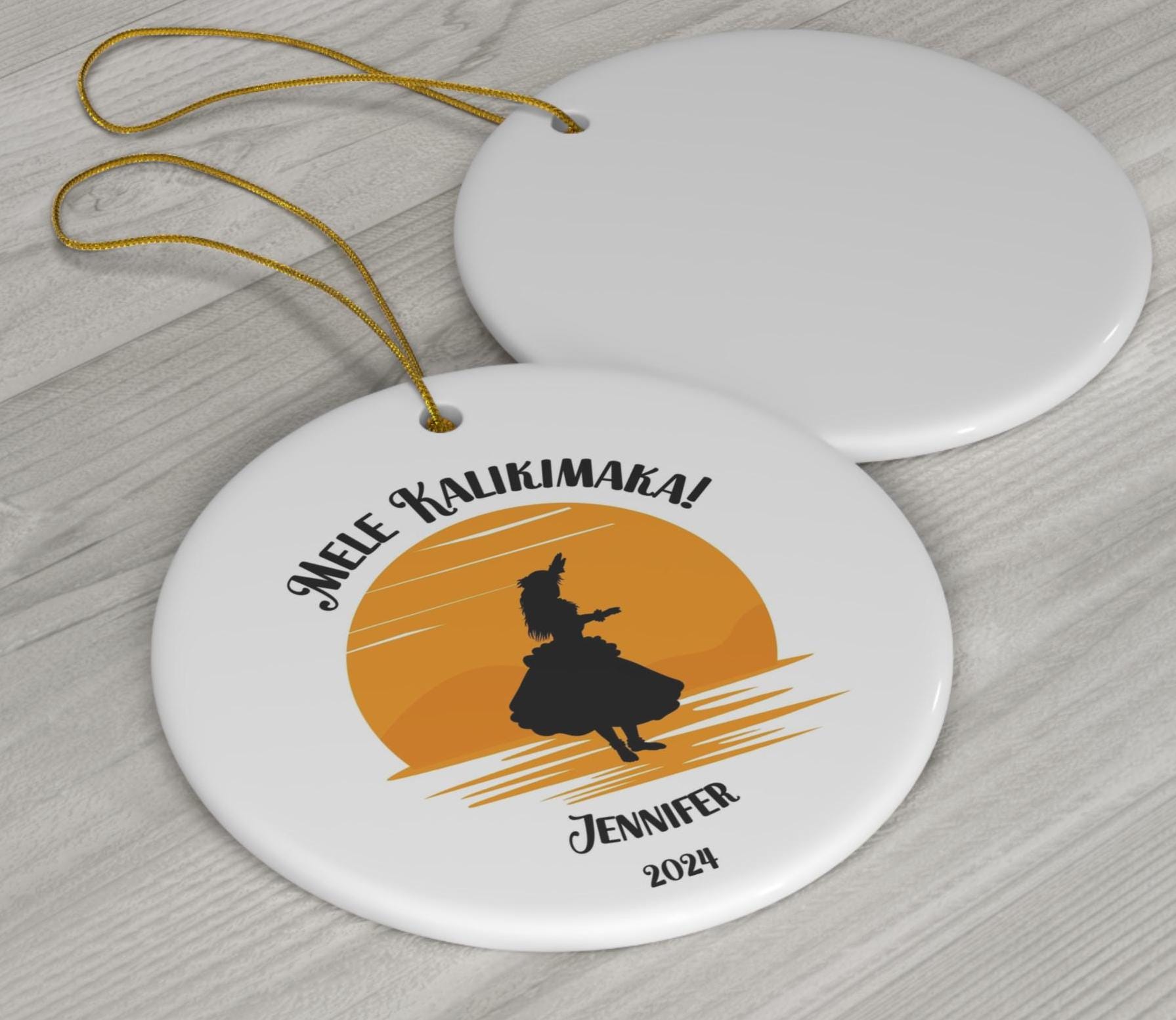 Personalized Hawaiian Ornament, Custom Hula dancer ornament, Personalized Mele Kalikimaka ornament, Hawaii Ceramic Ornament