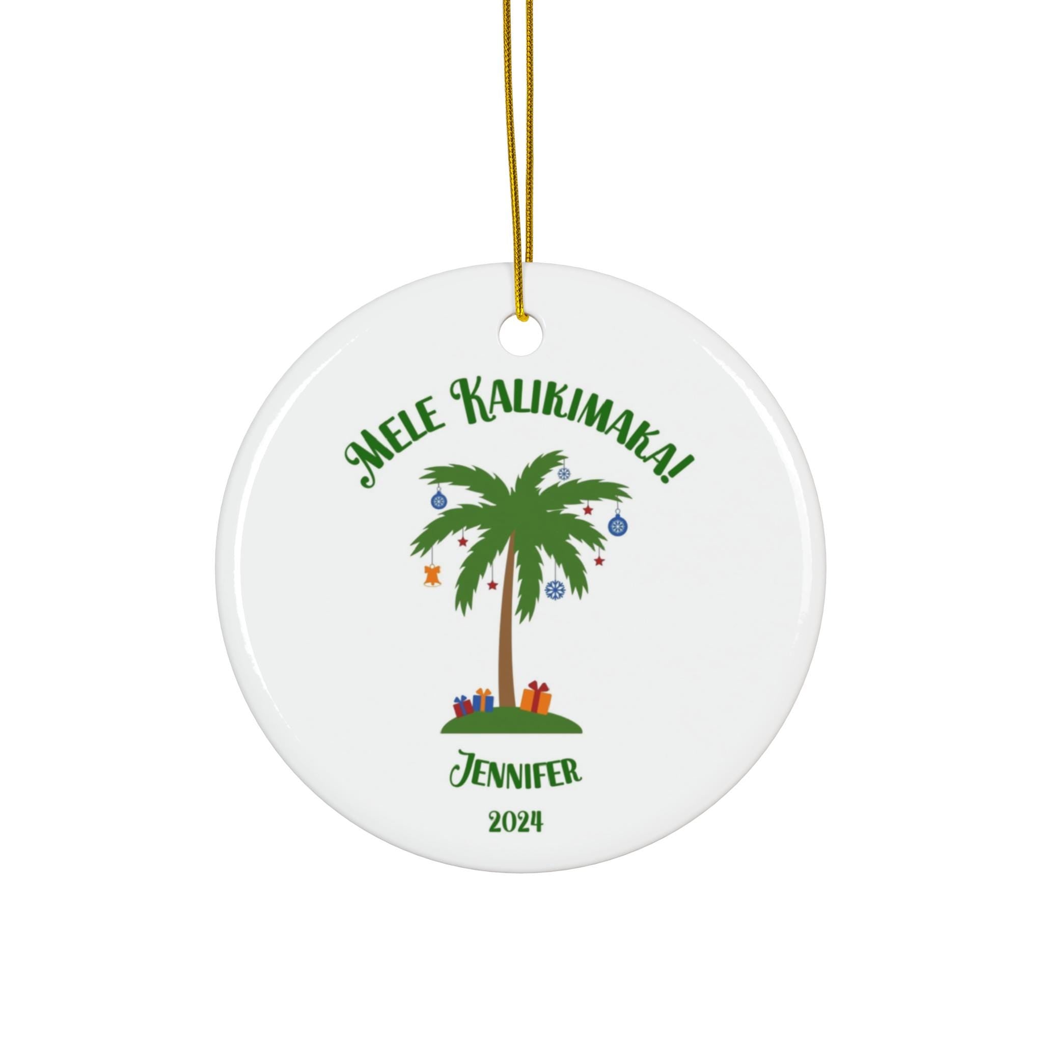 Personalized Hawaii ornament, Custom Palm Tree ornament, Christmas in Hawaii ornament, Personalized Ceramic Ornament, Christmas palm tree
