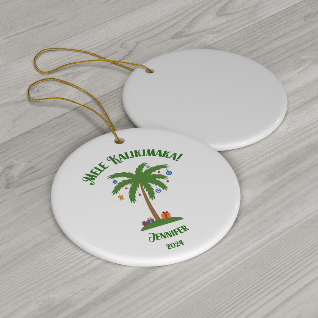 Personalized Hawaii ornament, Custom Palm Tree ornament, Christmas in Hawaii ornament, Personalized Ceramic Ornament, Christmas palm tree