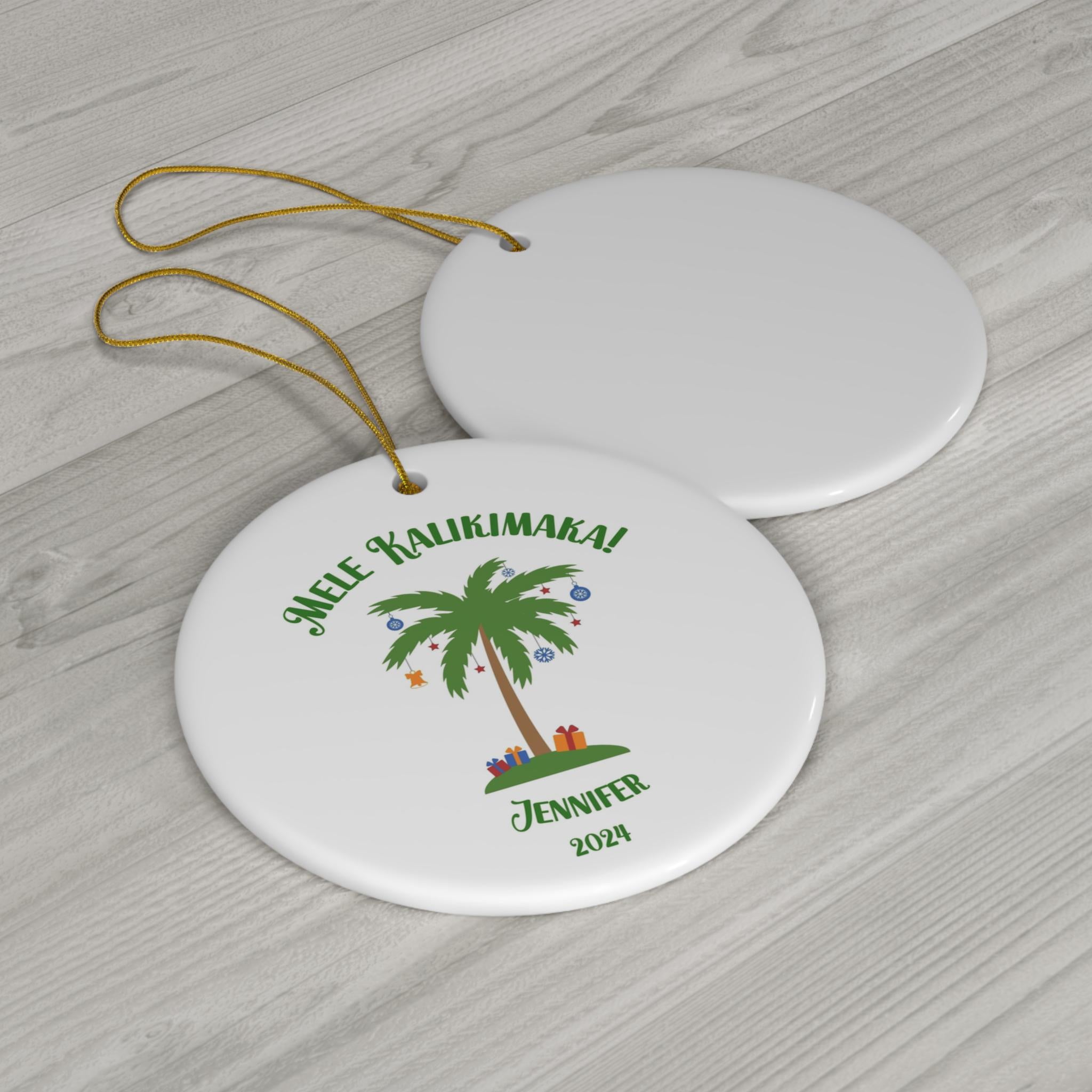Personalized Hawaii ornament, Custom Palm Tree ornament, Christmas in Hawaii ornament, Personalized Ceramic Ornament, Christmas palm tree