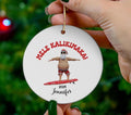 Personalized Surfing Santa Ornament, Hawaiian Santa ornament, Mele Kalikimaka ornament, Personalized Hawaii ornament, Custom Santa ornament