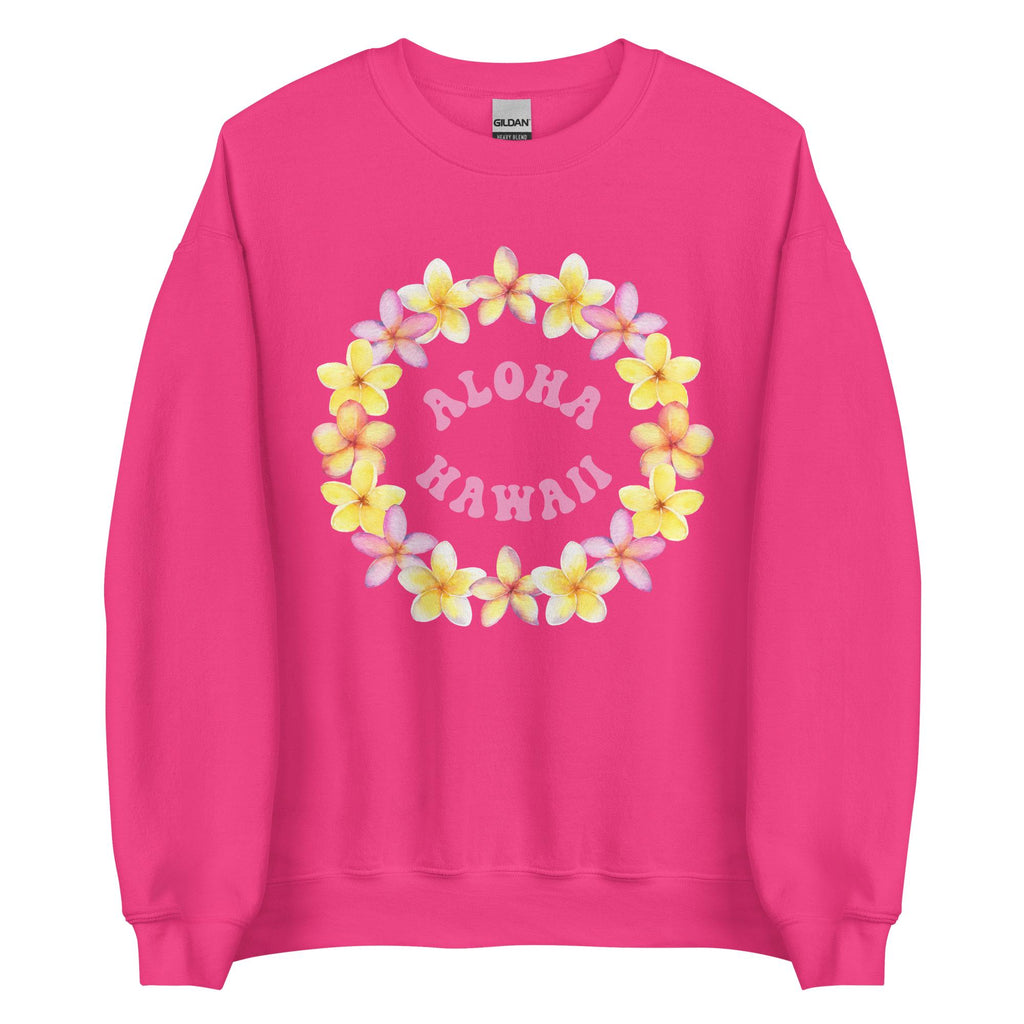 Aloha Hawaii Sweatshirt: Plumeria Flower Wreath, Gildan Cotton Blend