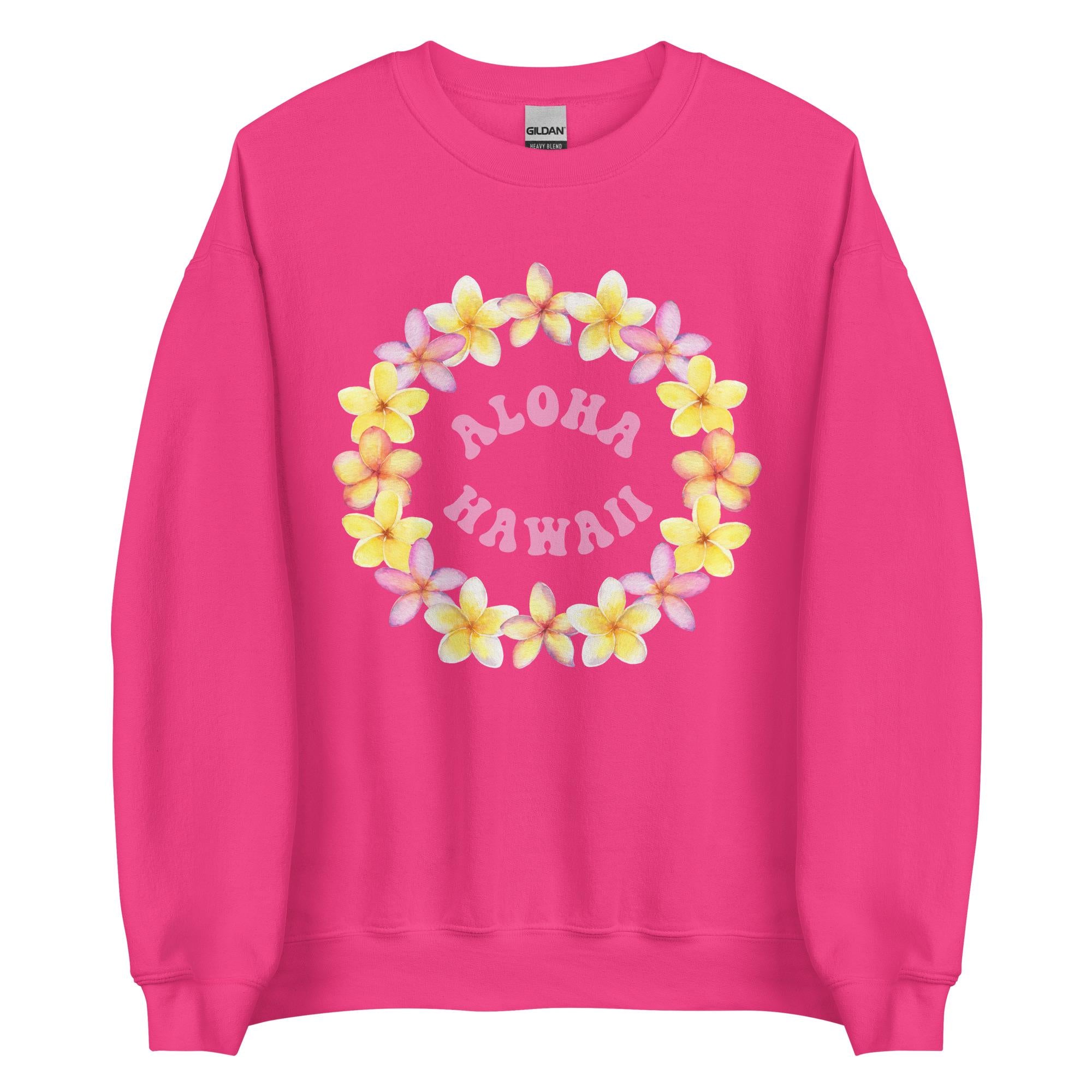 Aloha Hawaii Sweatshirt: Plumeria Flower Wreath, Gildan Cotton Blend
