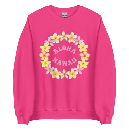 Aloha Hawaii Sweatshirt: Plumeria Flower Wreath, Gildan Cotton Blend