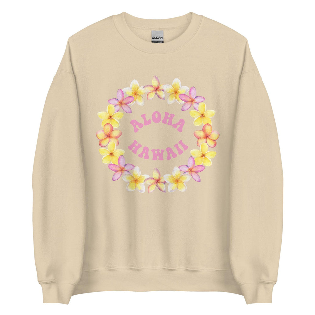 Aloha Hawaii Sweatshirt: Plumeria Flower Wreath, Gildan Cotton Blend
