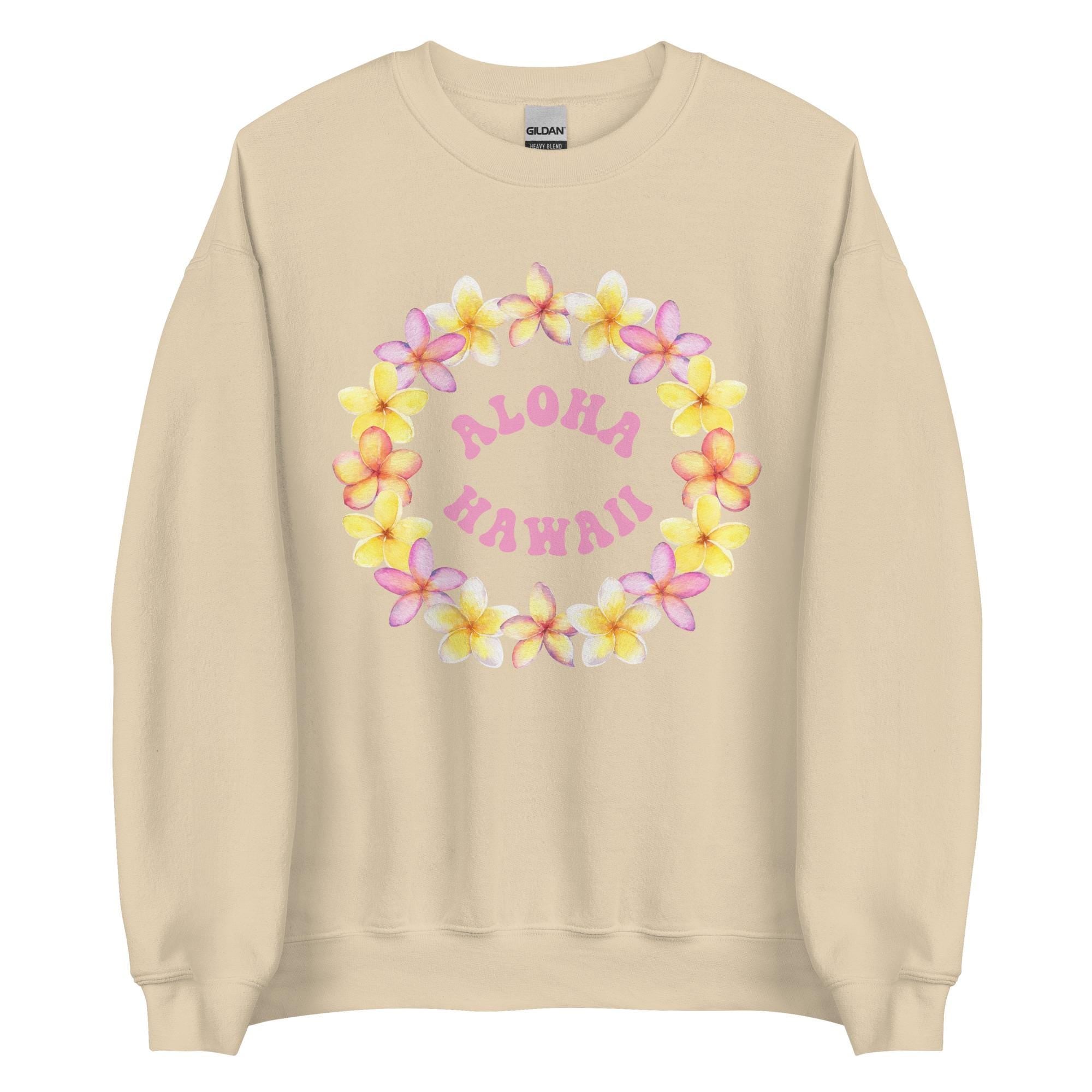 Aloha Hawaii Sweatshirt: Plumeria Flower Wreath, Gildan Cotton Blend