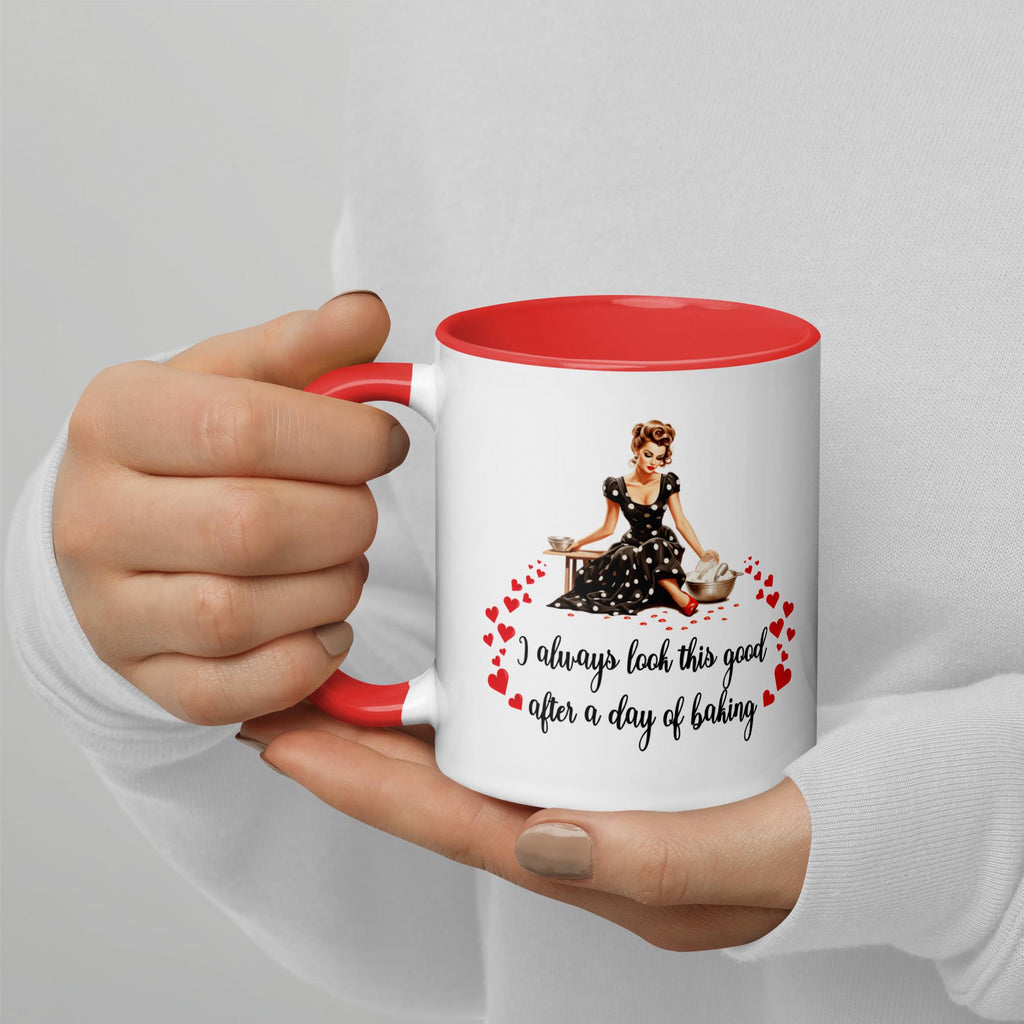 Retro 50s Baking Housewife Mug: Gift for Baker ceramic coffee mug Colorful Inside