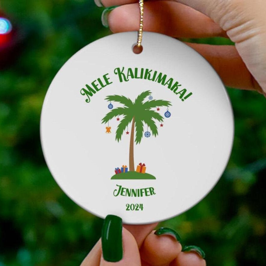 Personalized Hawaii ornament, Custom Palm Tree ornament, Christmas in Hawaii ornament, Personalized Ceramic Ornament, Christmas palm tree
