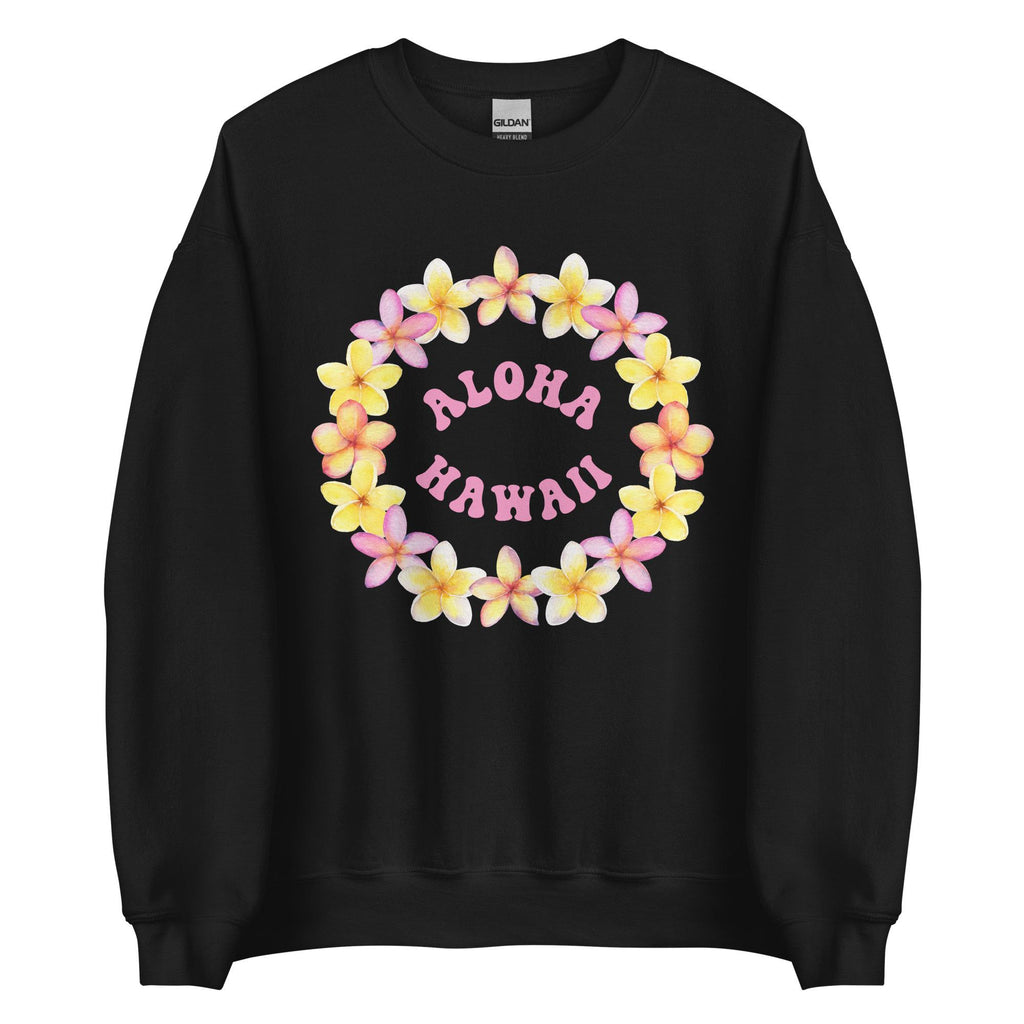 Aloha Hawaii Sweatshirt: Plumeria Flower Wreath, Gildan Cotton Blend