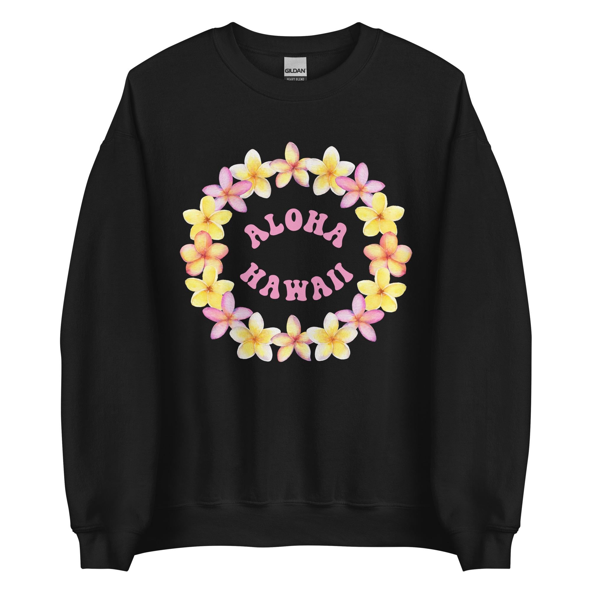 Aloha Hawaii Sweatshirt: Plumeria Flower Wreath, Gildan Cotton Blend