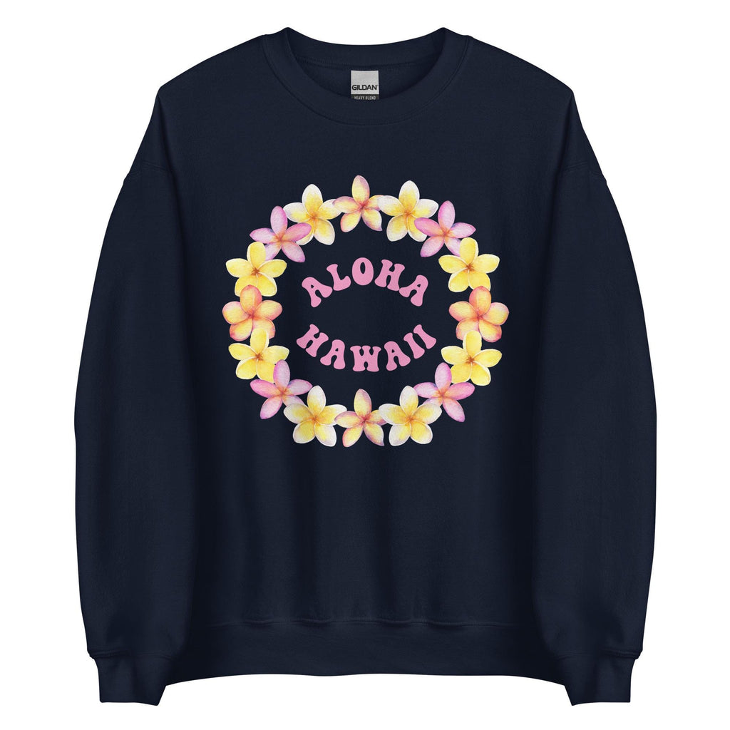 Aloha Hawaii Sweatshirt: Plumeria Flower Wreath, Gildan Cotton Blend