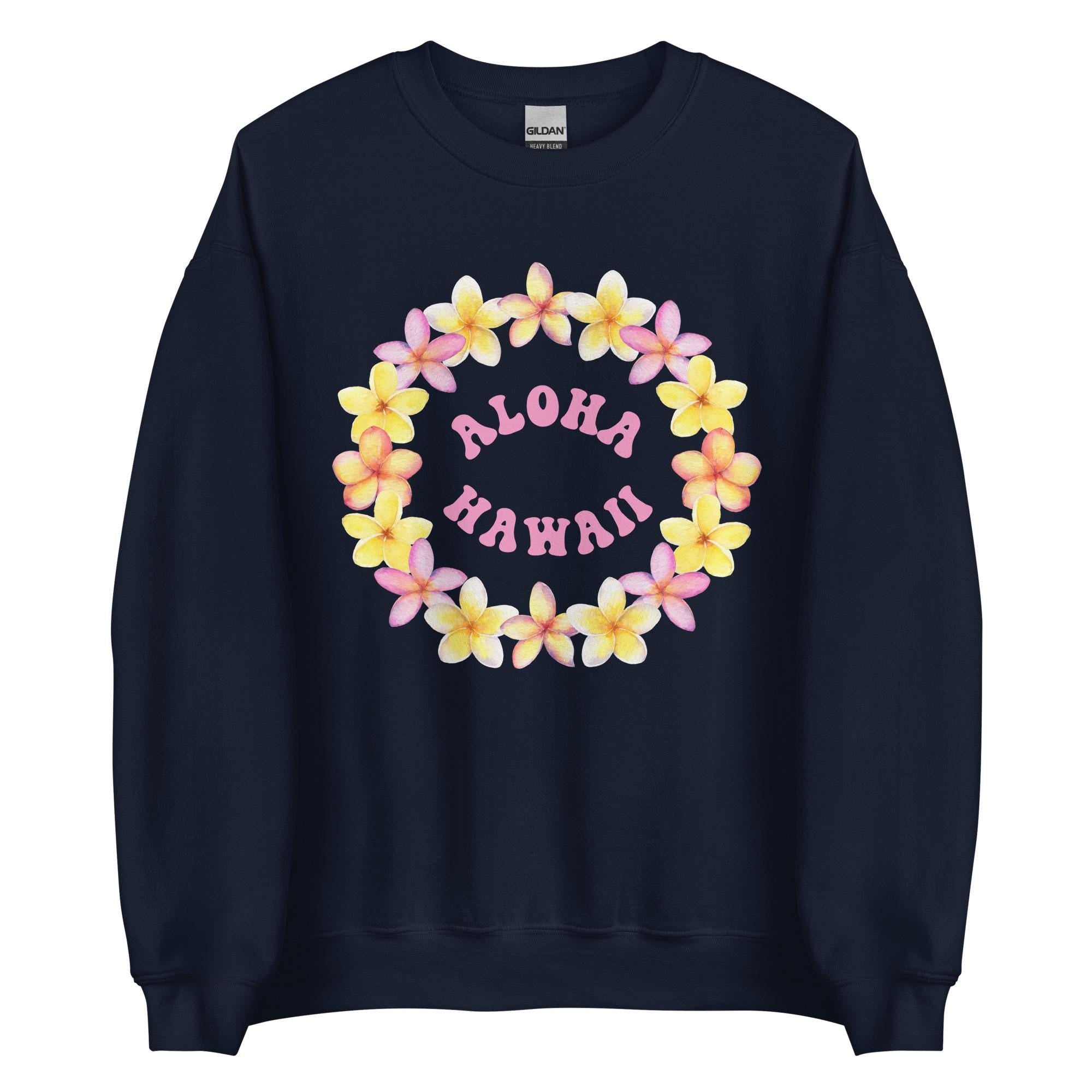 Aloha Hawaii Sweatshirt: Plumeria Flower Wreath, Gildan Cotton Blend