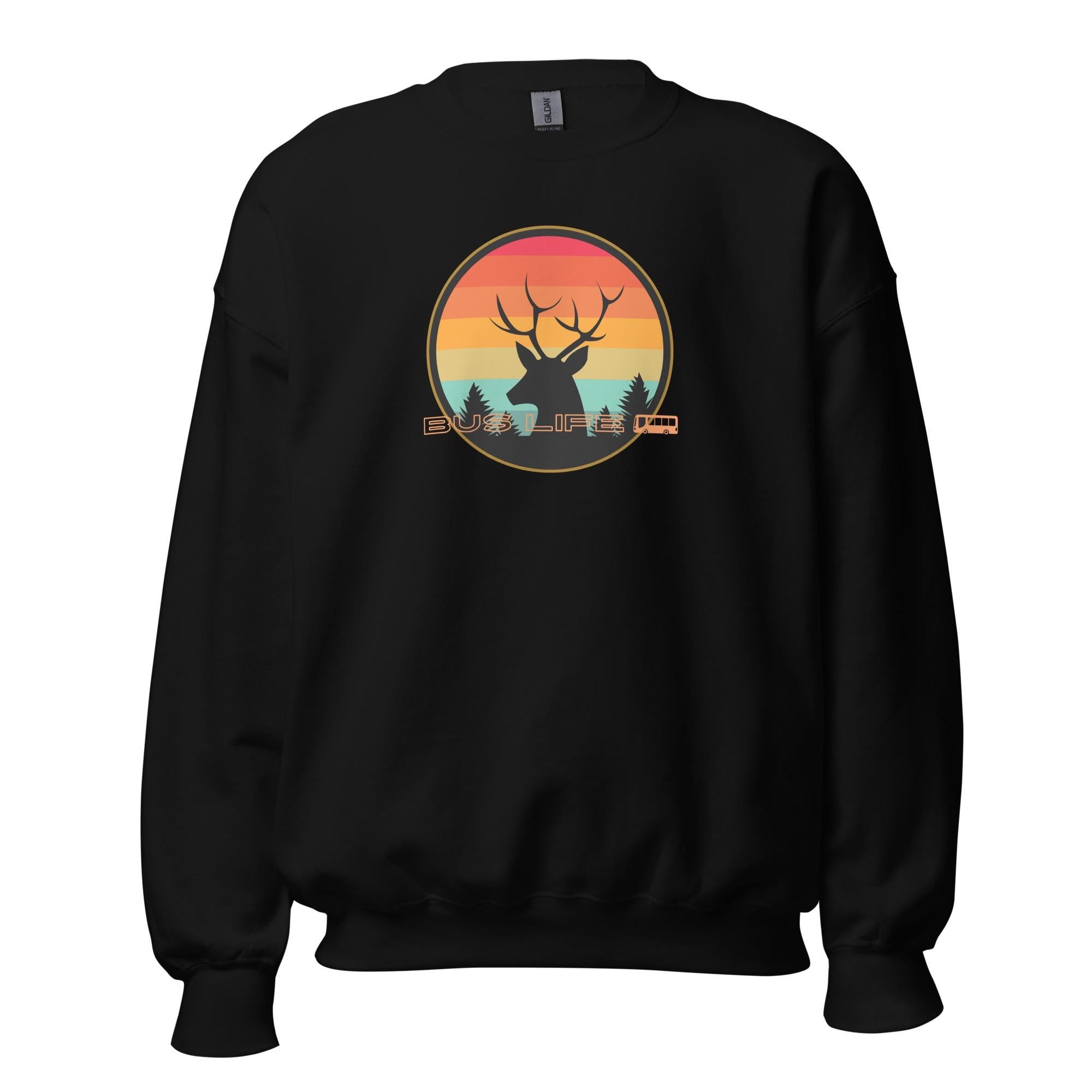 Retro Sunset Deer Bus Life Sweatshirt: Nomad Gift