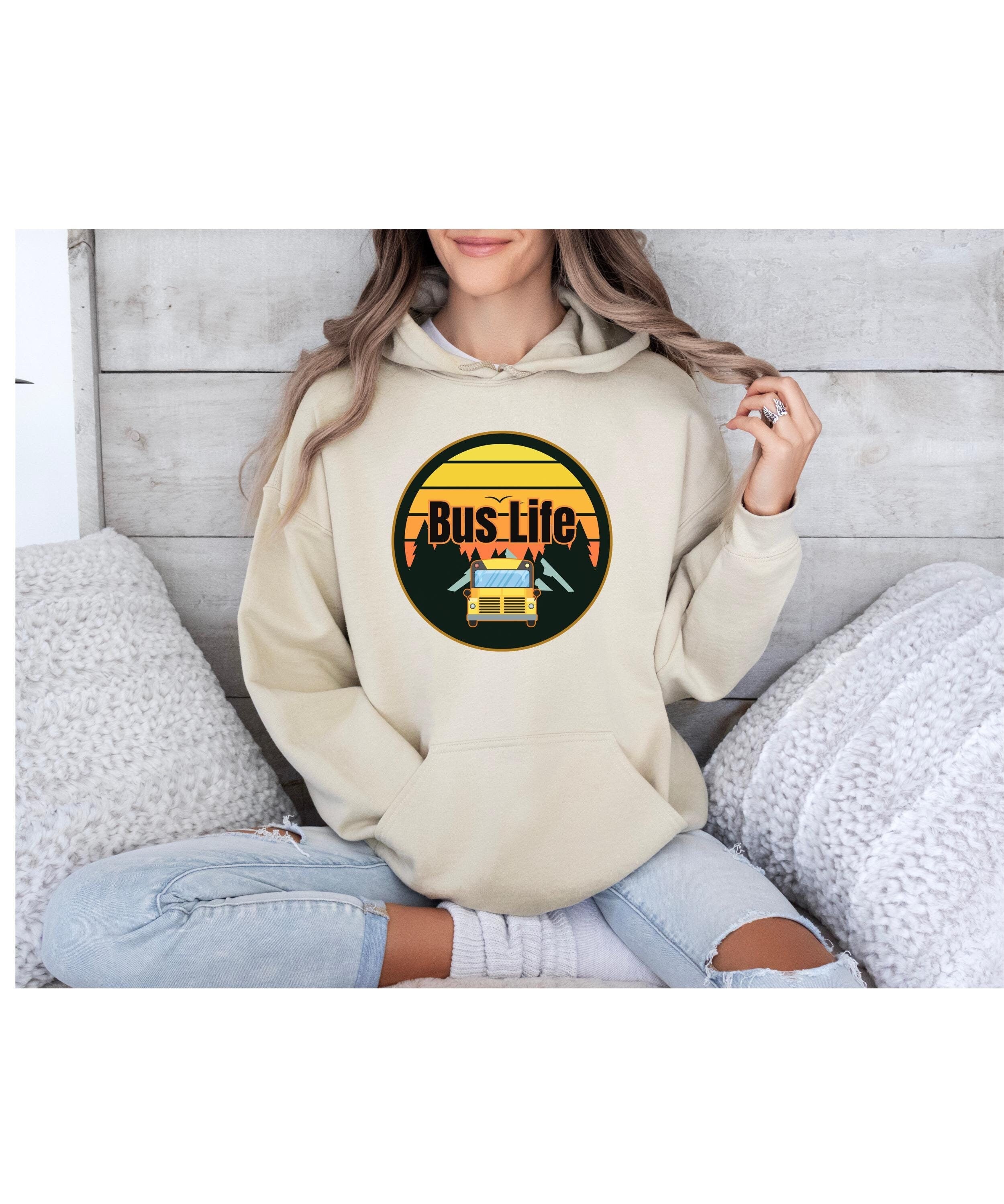 Retro Sunset Bus Life Hoodie - Nomad Gift