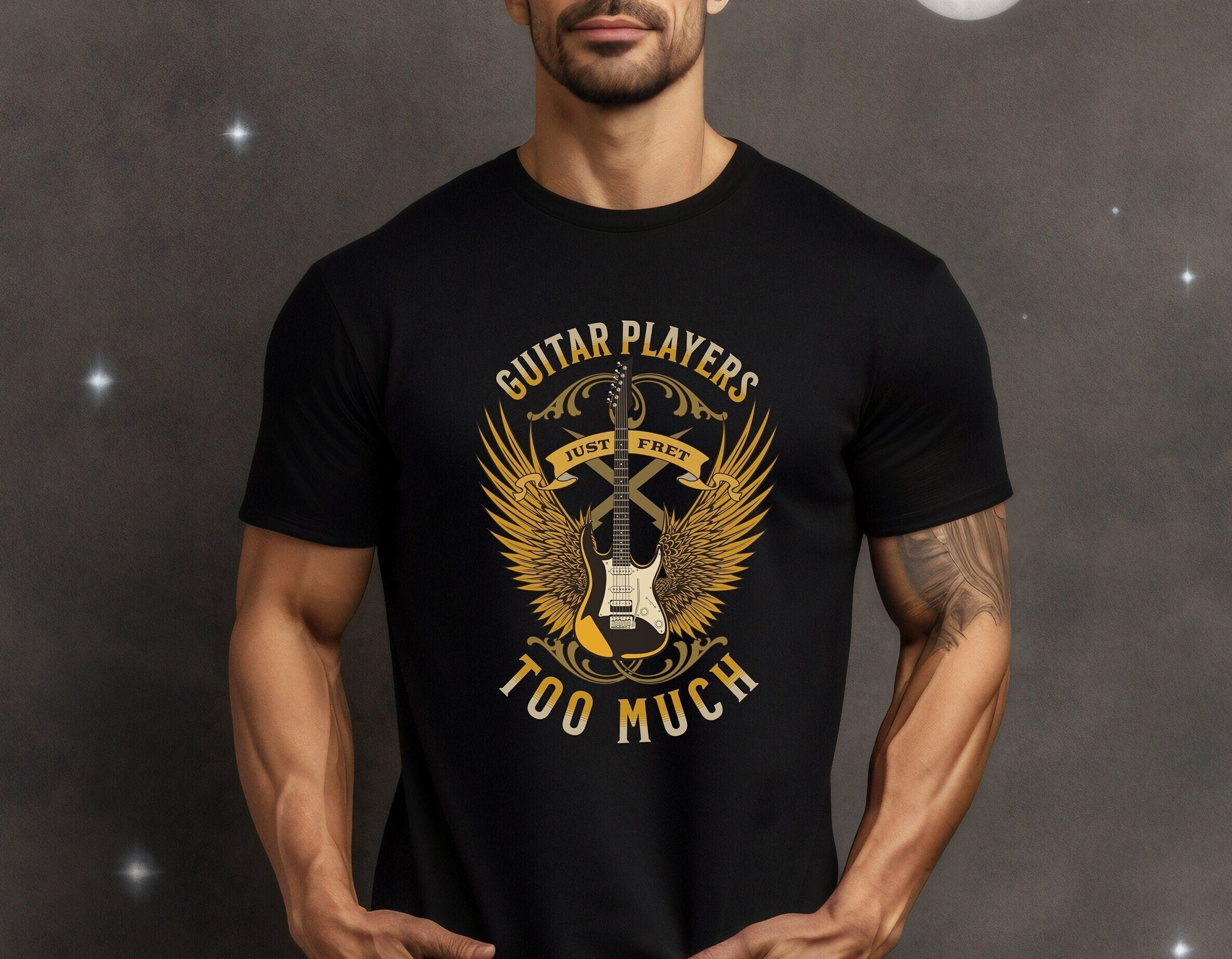 Funny Guitar Player T-Shirt: "Just Fret Too Much" Unisex Tee