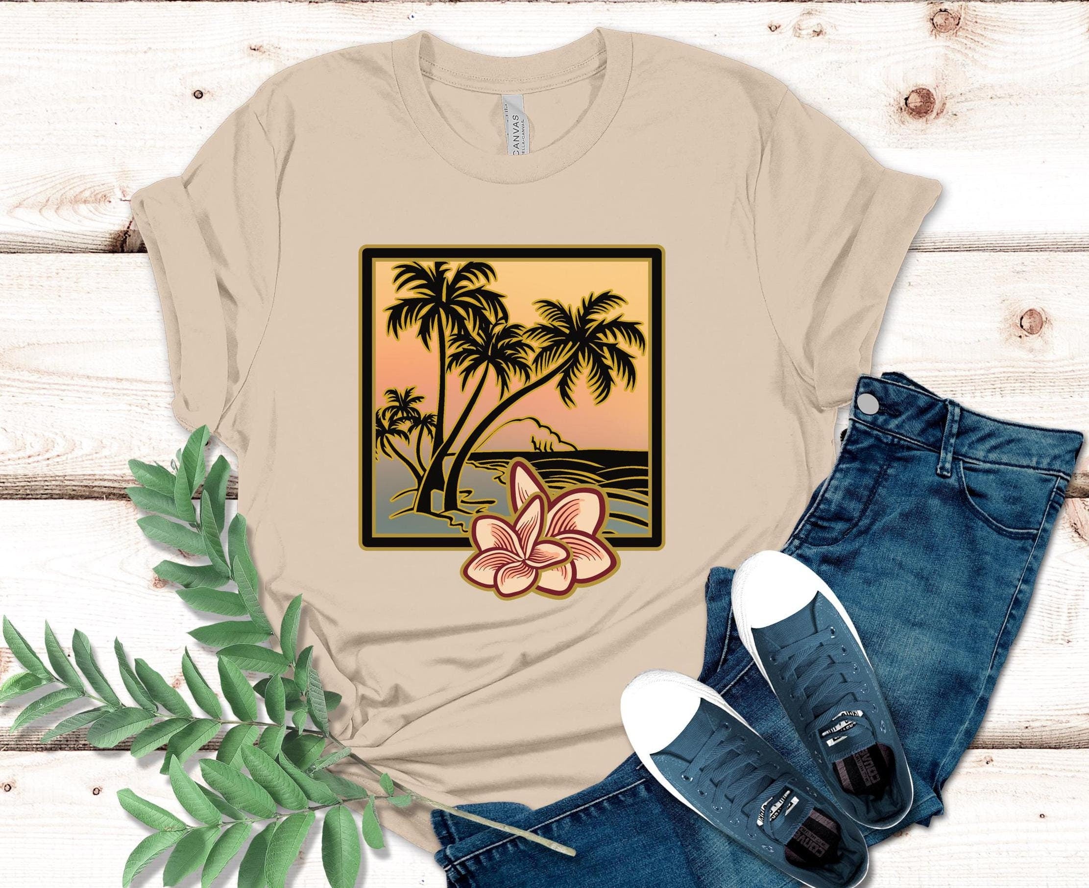 Tropical Palms & Plumeria T-Shirt: Hawaii Sunset Tee
