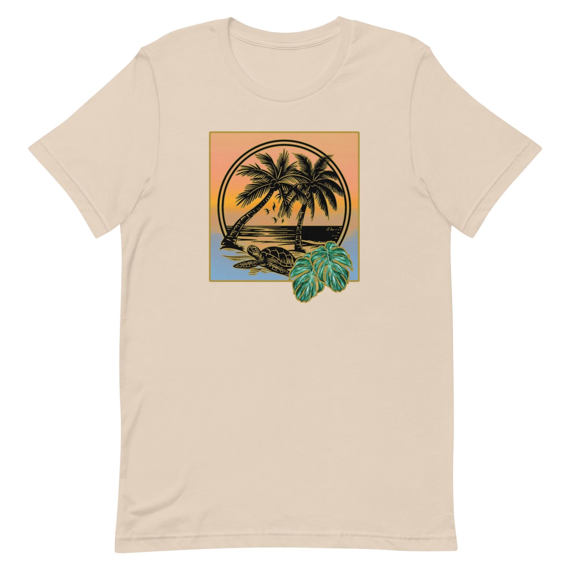 Tropical Turtle T-Shirt: Palms & Monstera Leaves, Hawaii Gift