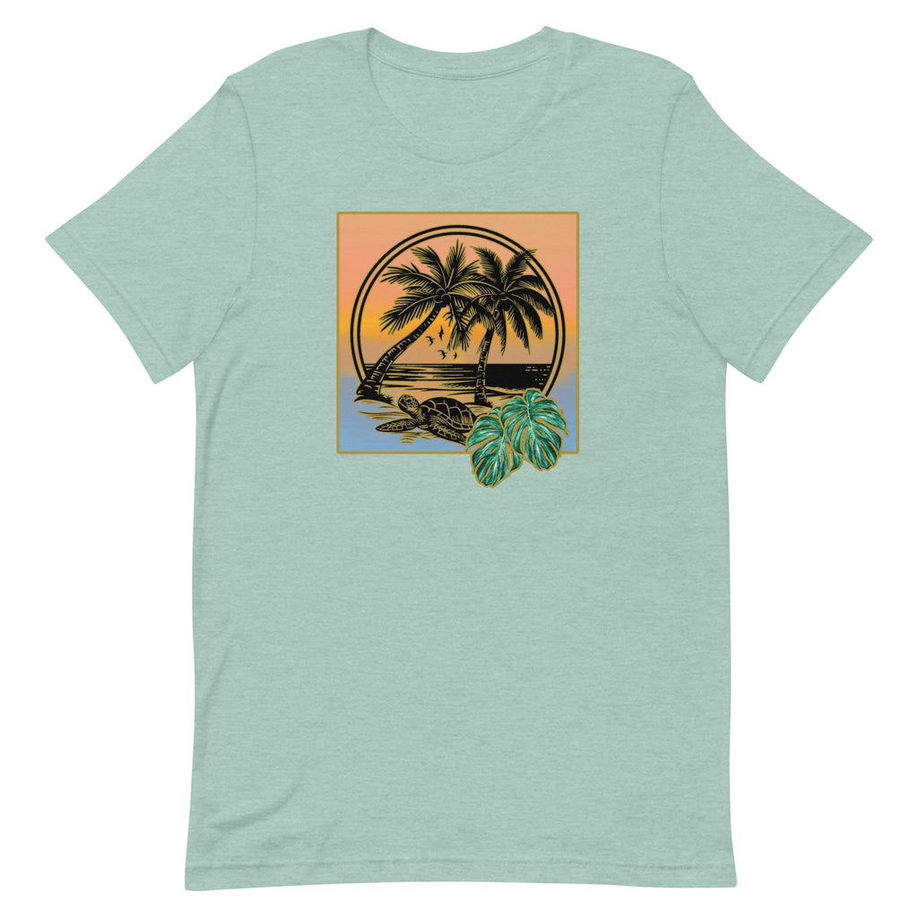 Tropical Turtle T-Shirt: Palms & Monstera Leaves, Hawaii Gift