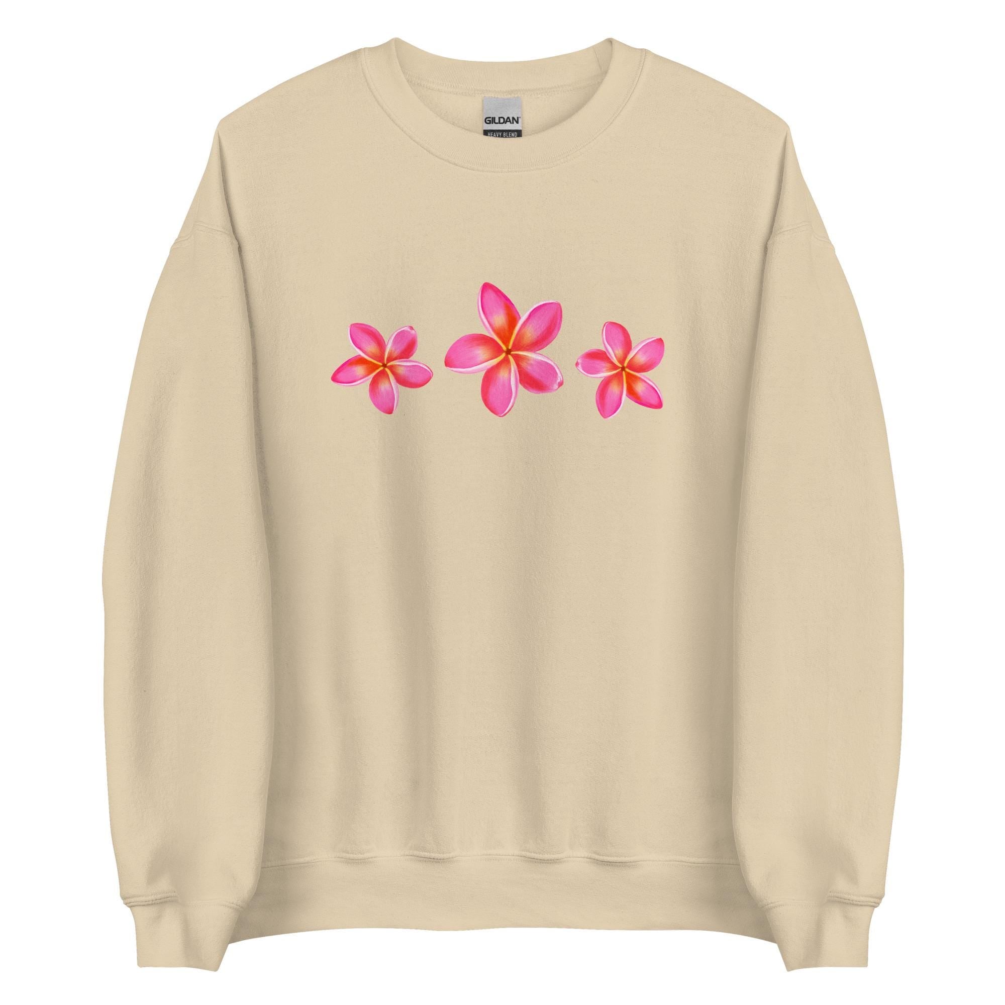 Pink Plumeria Sweatshirt: Tropical Flower Graphic, Hawaii Gift