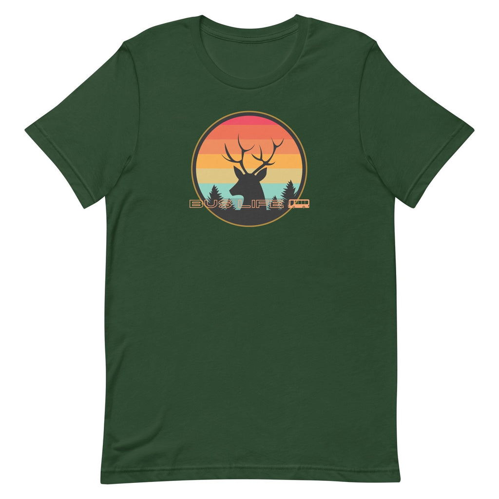 Retro Sunset Deer Bus Life T-Shirt: Nomad Deer Tee
