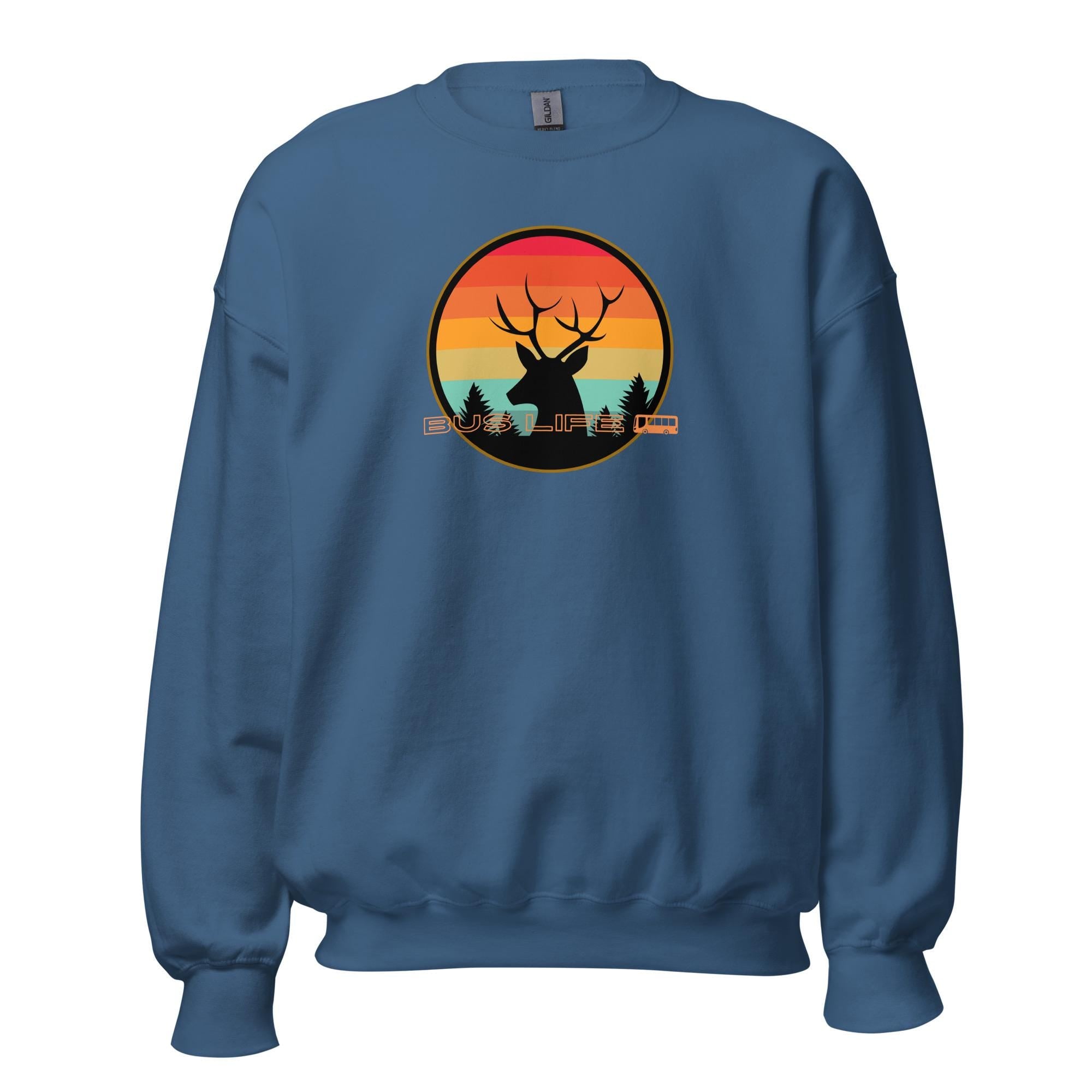 Retro Sunset Deer Bus Life Sweatshirt: Nomad Gift