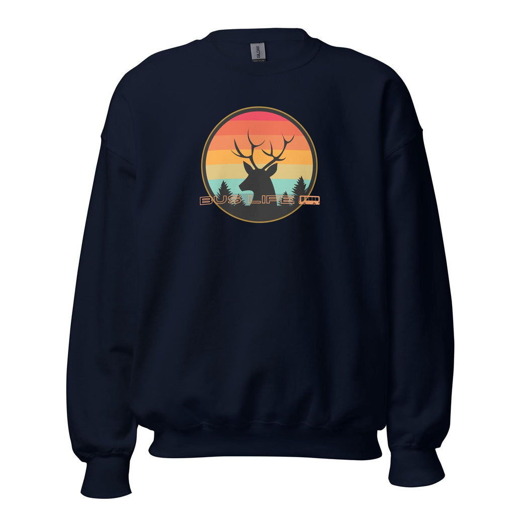 Retro Sunset Deer Bus Life Sweatshirt: Nomad Gift