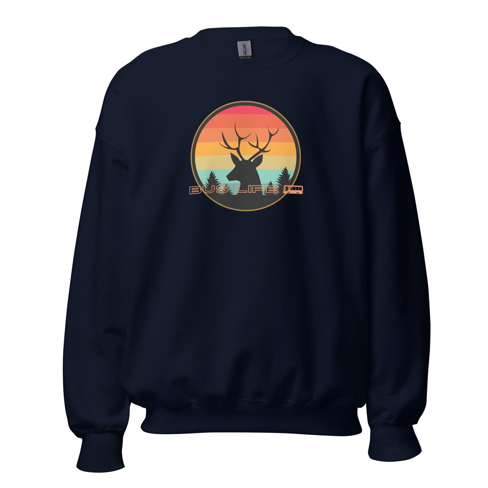 Retro Sunset Deer Bus Life Sweatshirt: Nomad Gift