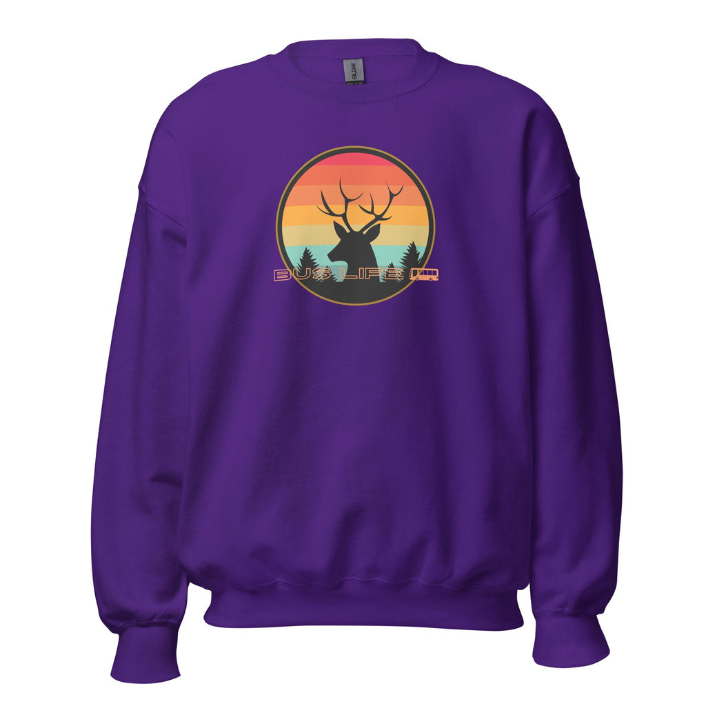 Retro Sunset Deer Bus Life Sweatshirt: Nomad Gift