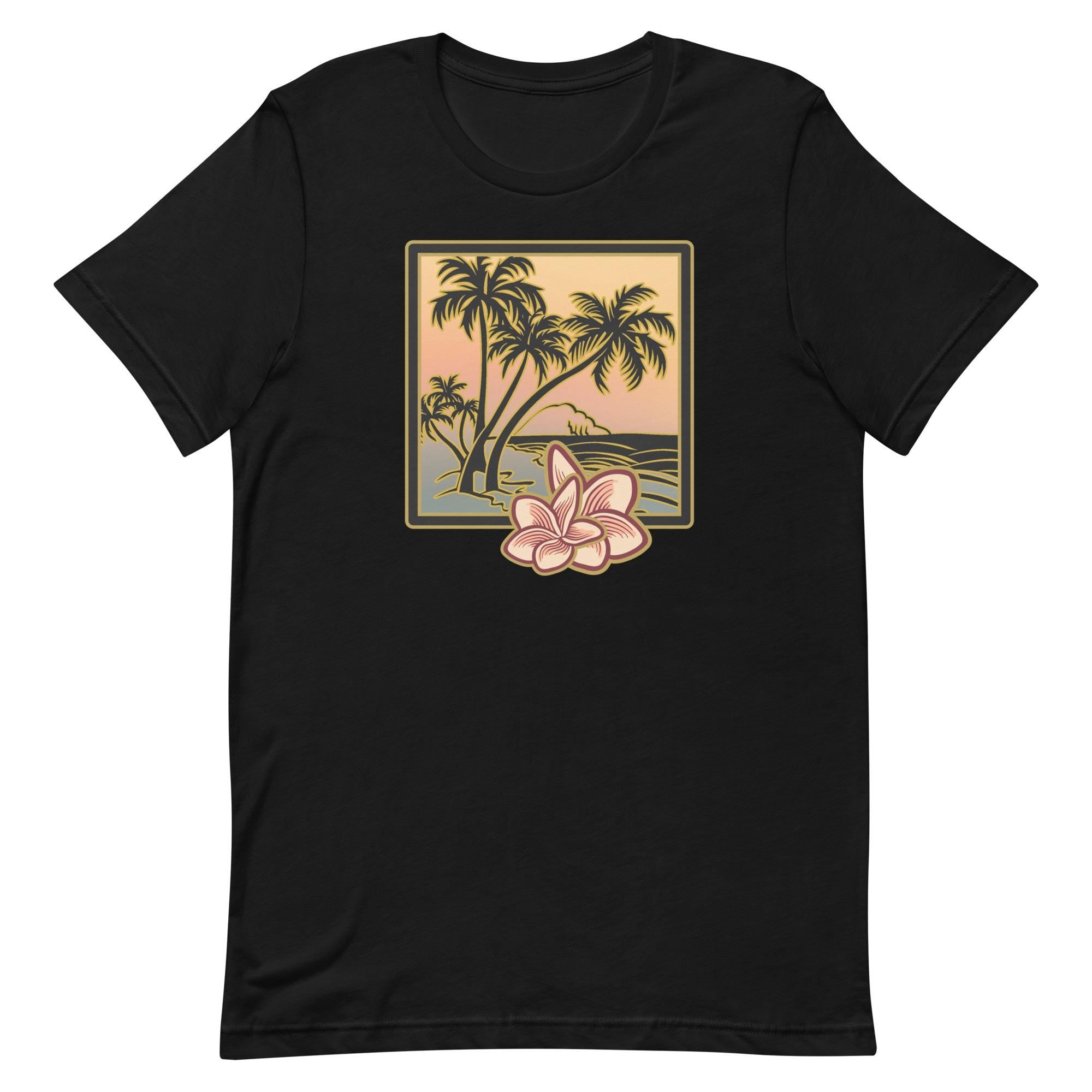 Tropical Palms & Plumeria T-Shirt: Hawaii Sunset Tee