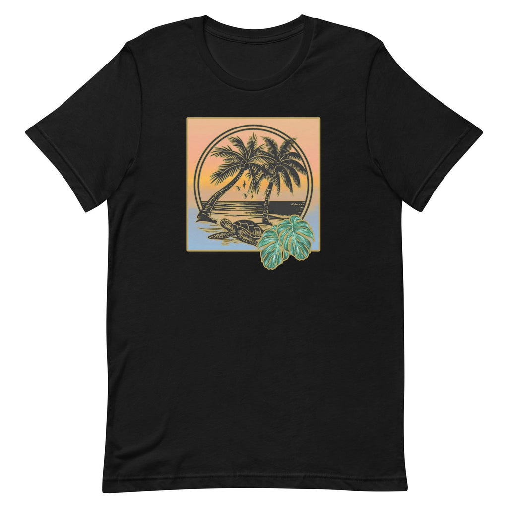 Tropical Turtle T-Shirt: Palms & Monstera Leaves, Hawaii Gift