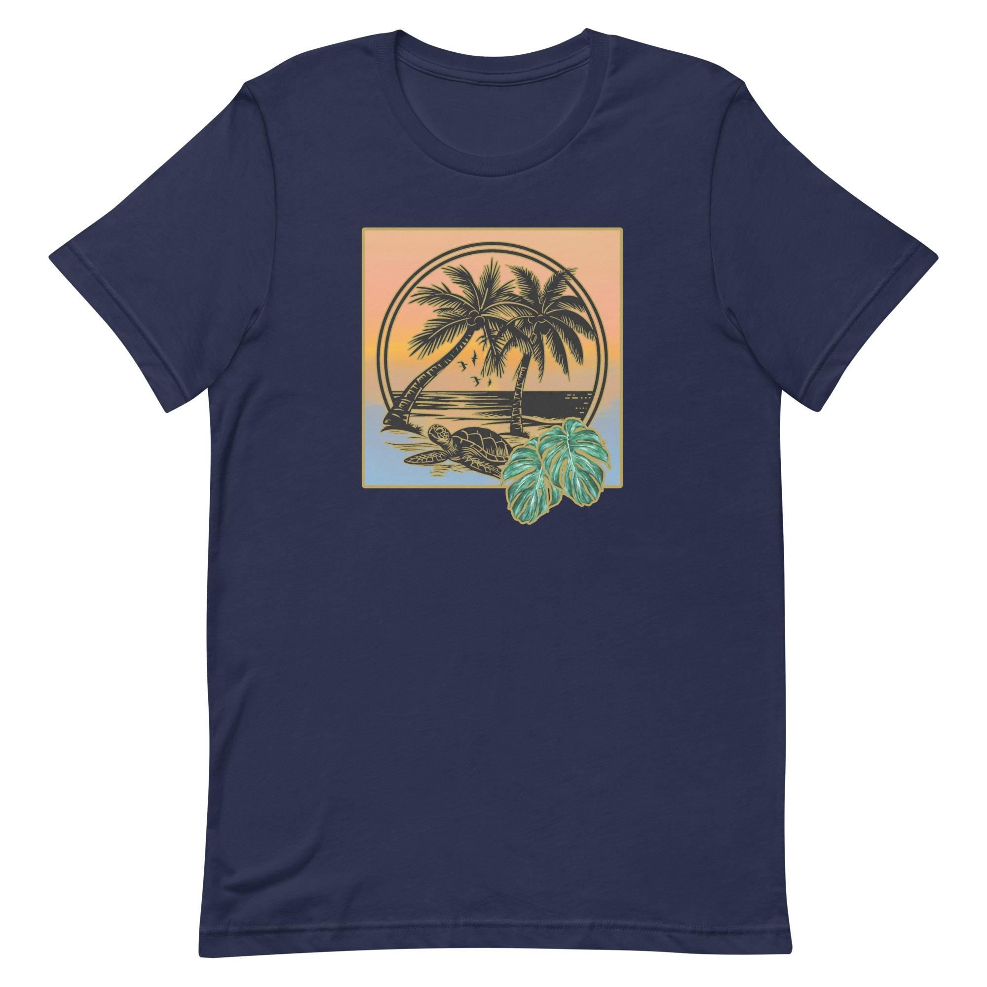 Tropical Turtle T-Shirt: Palms & Monstera Leaves, Hawaii Gift