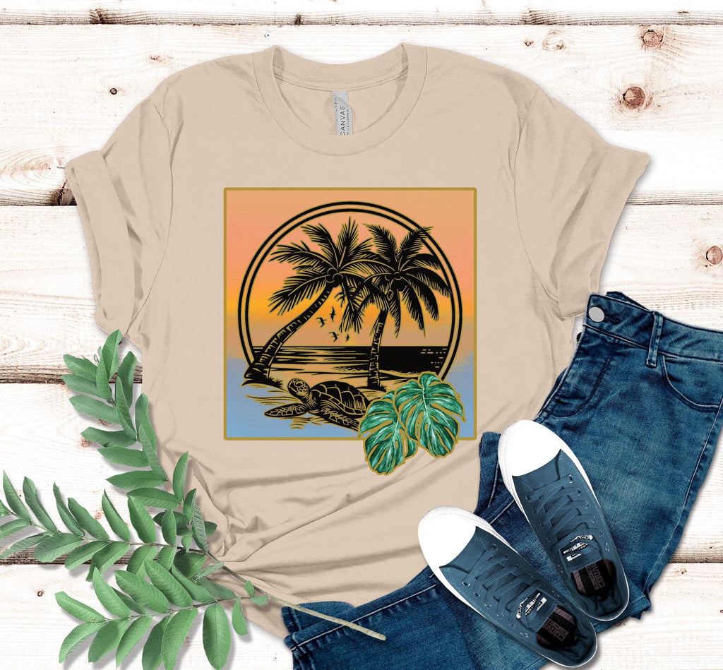Tropical Turtle T-Shirt: Palms & Monstera Leaves, Hawaii Gift