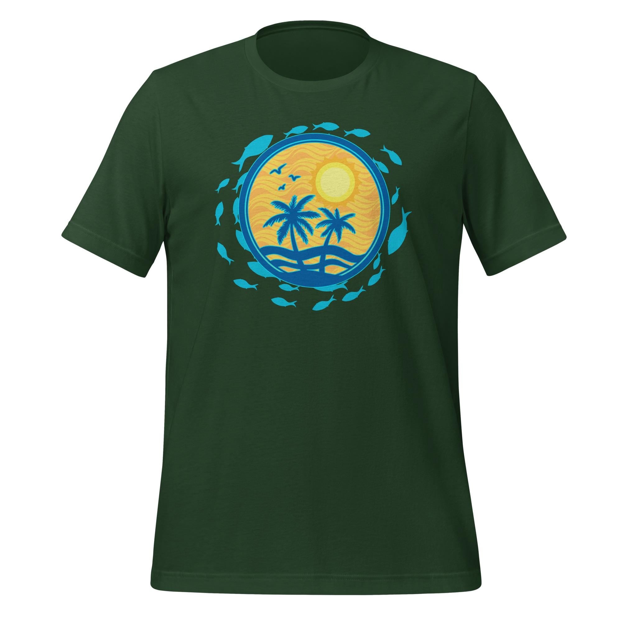 Tropical Sun & Fish Graphic T-Shirt: Hawaii Beach Tee