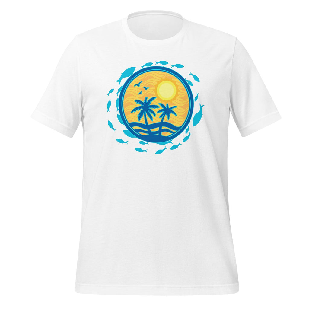 Tropical Sun & Fish Graphic T-Shirt: Hawaii Beach Tee