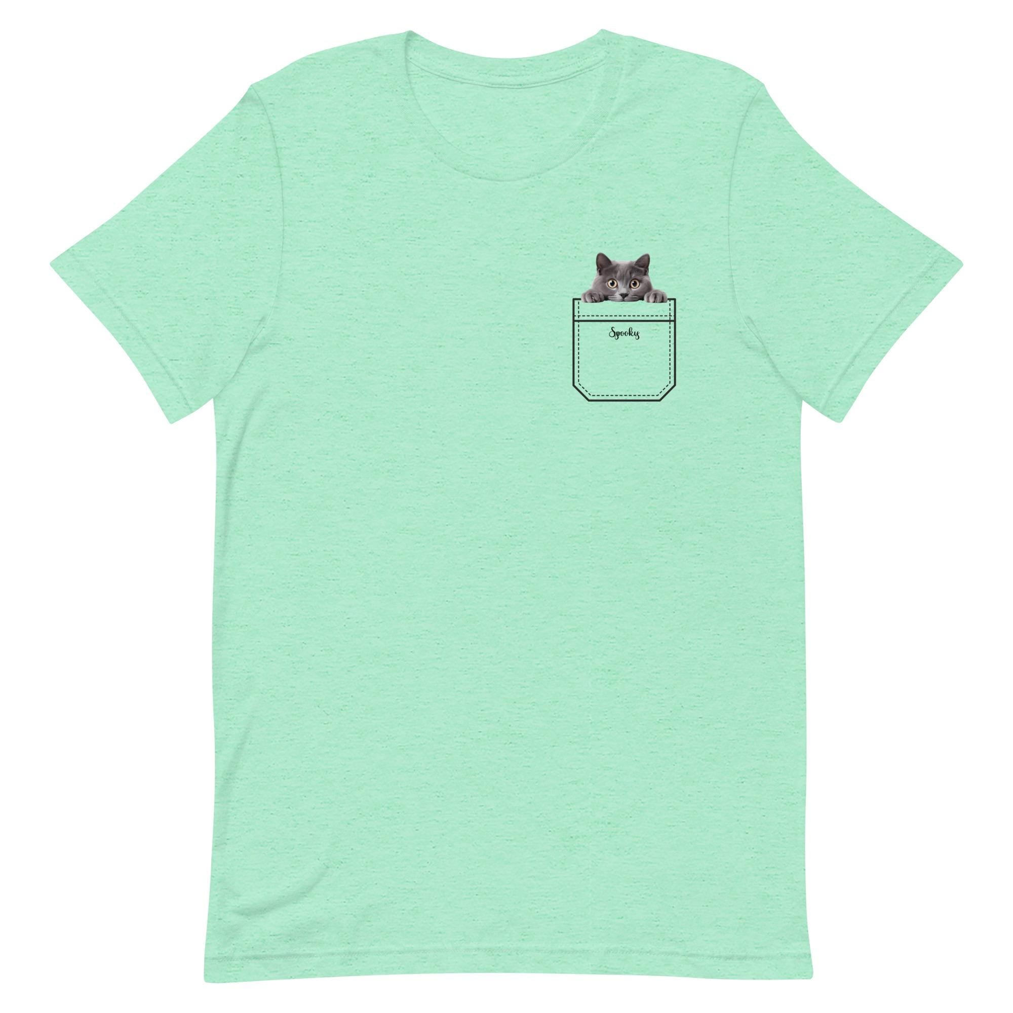 Peeking cat shirt, Personalized Peeking kitten shirt, gray Kitten pocket tee gift for cat lover Unisex t-shirt