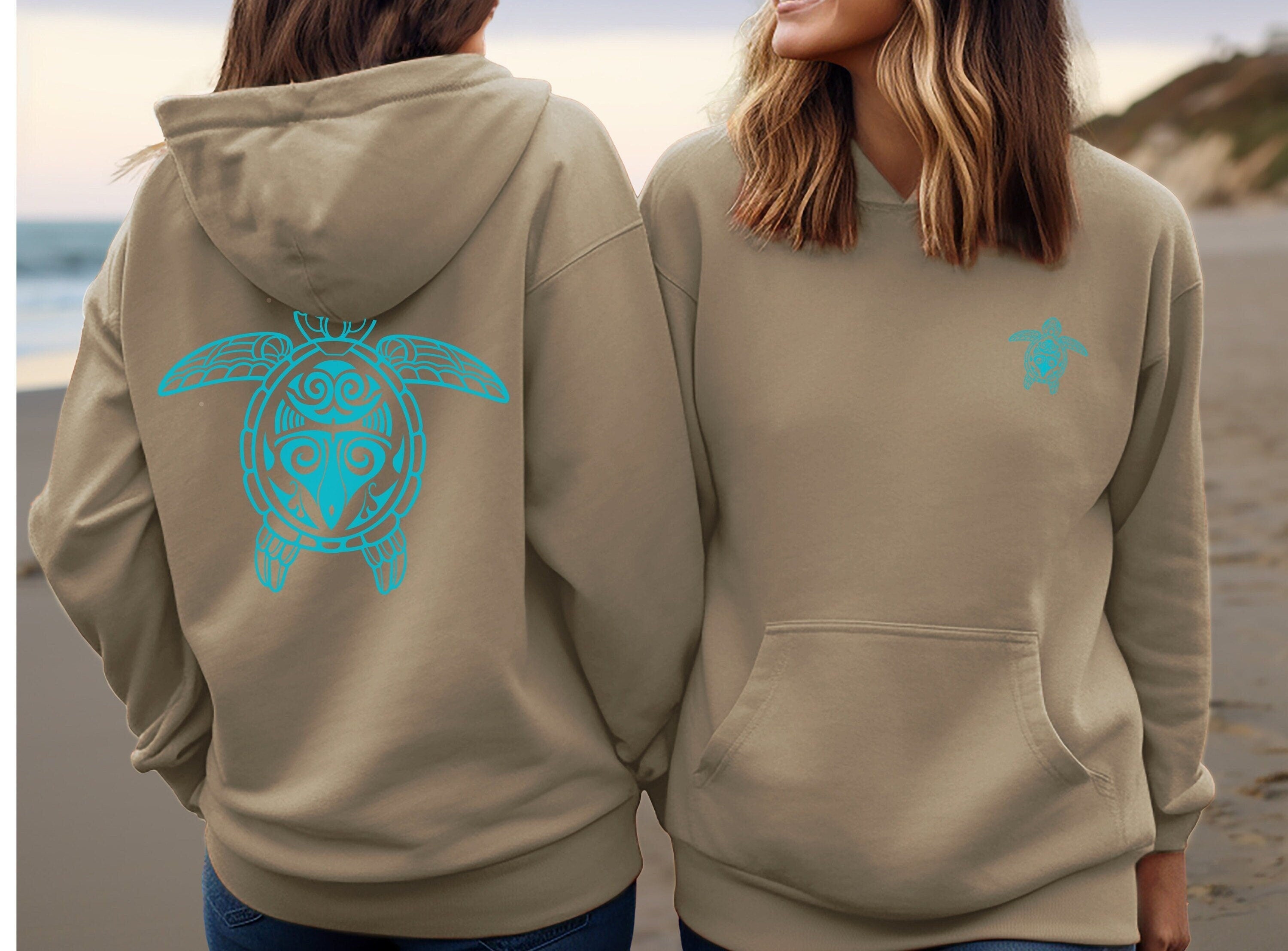 Tribal Sea Turtle Hoodie: Unisex Turquoise Design