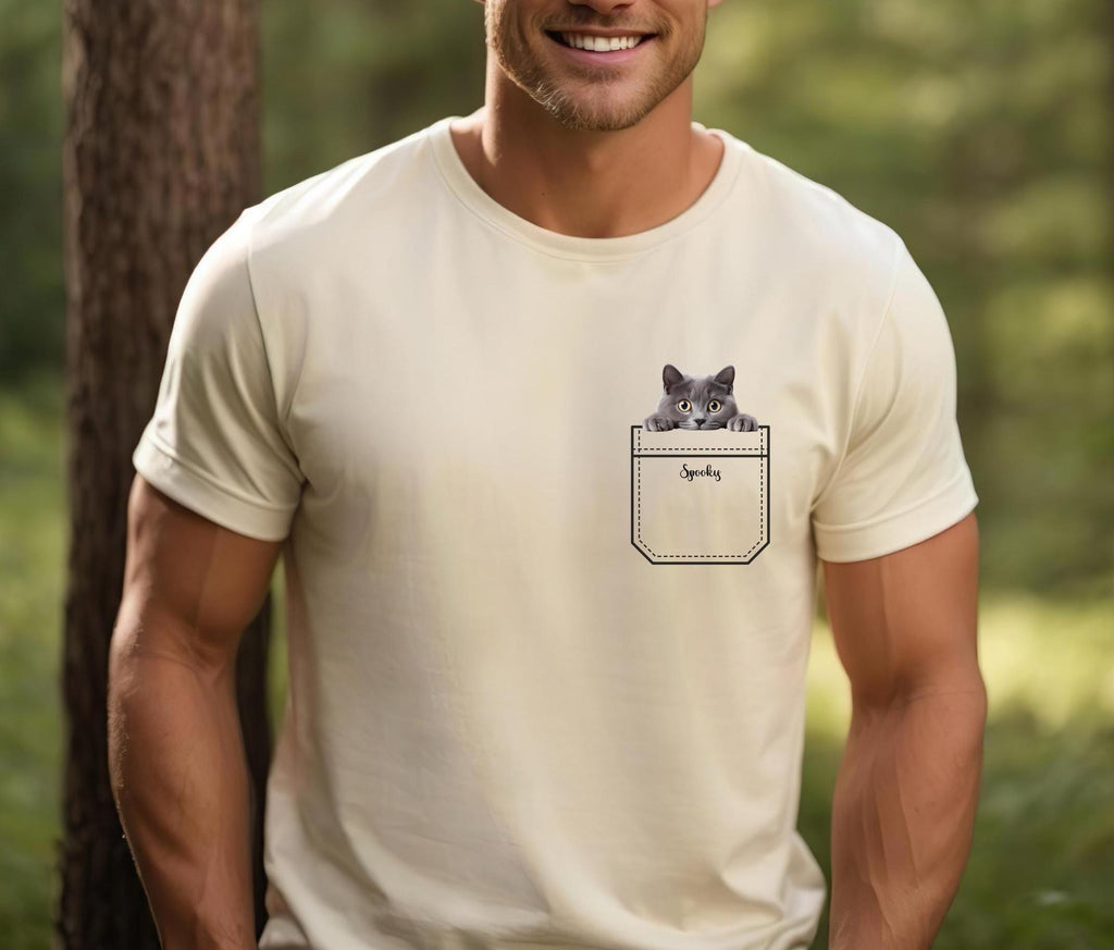 Peeking cat shirt, Personalized Peeking kitten shirt, gray Kitten pocket tee gift for cat lover Unisex t-shirt