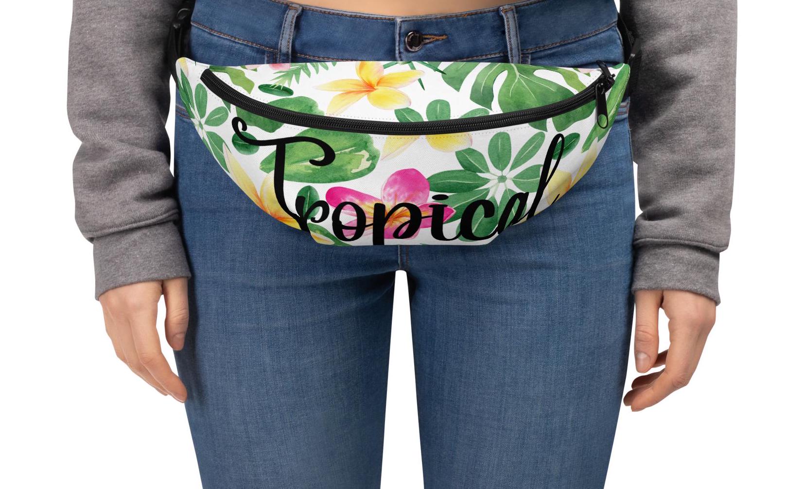 Tropical Floral Fanny Pack: Plumeria Print Waist Bag