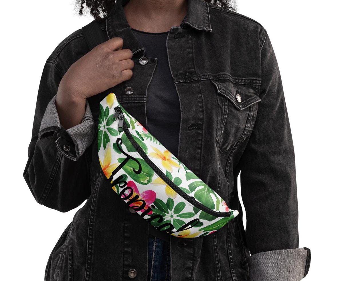 Tropical Floral Fanny Pack: Plumeria Print Waist Bag