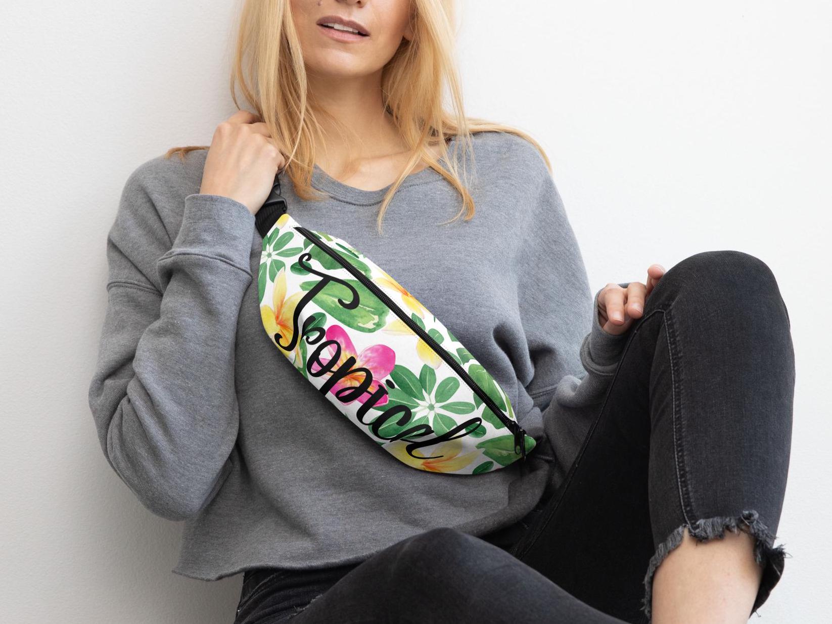 Tropical Floral Fanny Pack: Plumeria Print Waist Bag