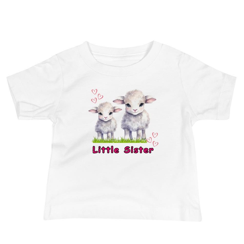 Little Sister Lambs Baby Tee: Matching Big Sister Gift