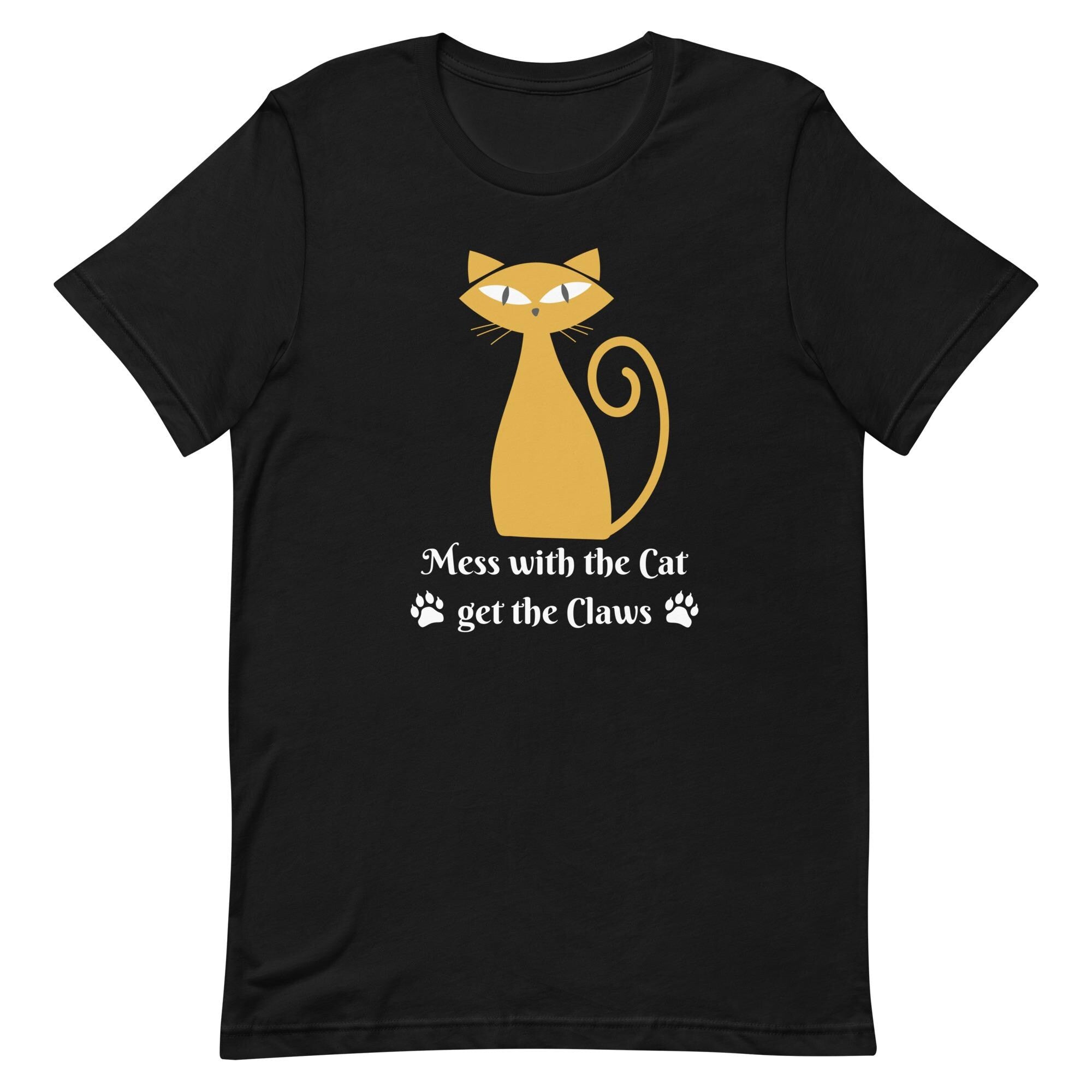 Funny Cat T-Shirt: "Mess with the Cat, Get the Claws" mid century cat tee