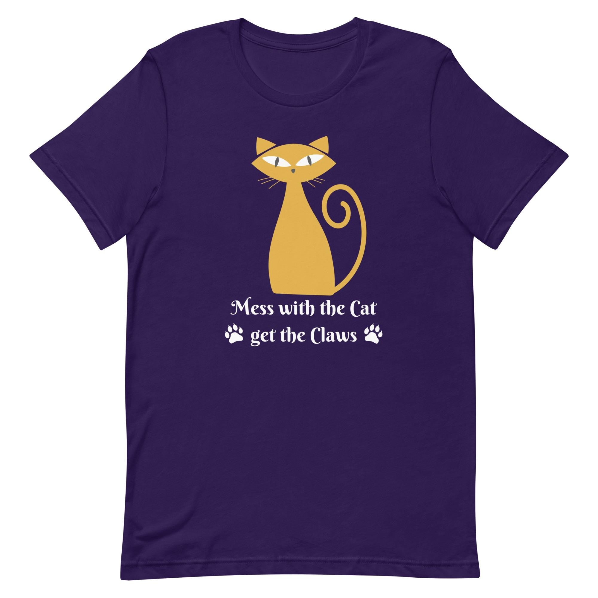 Funny Cat T-Shirt: "Mess with the Cat, Get the Claws" mid century cat tee
