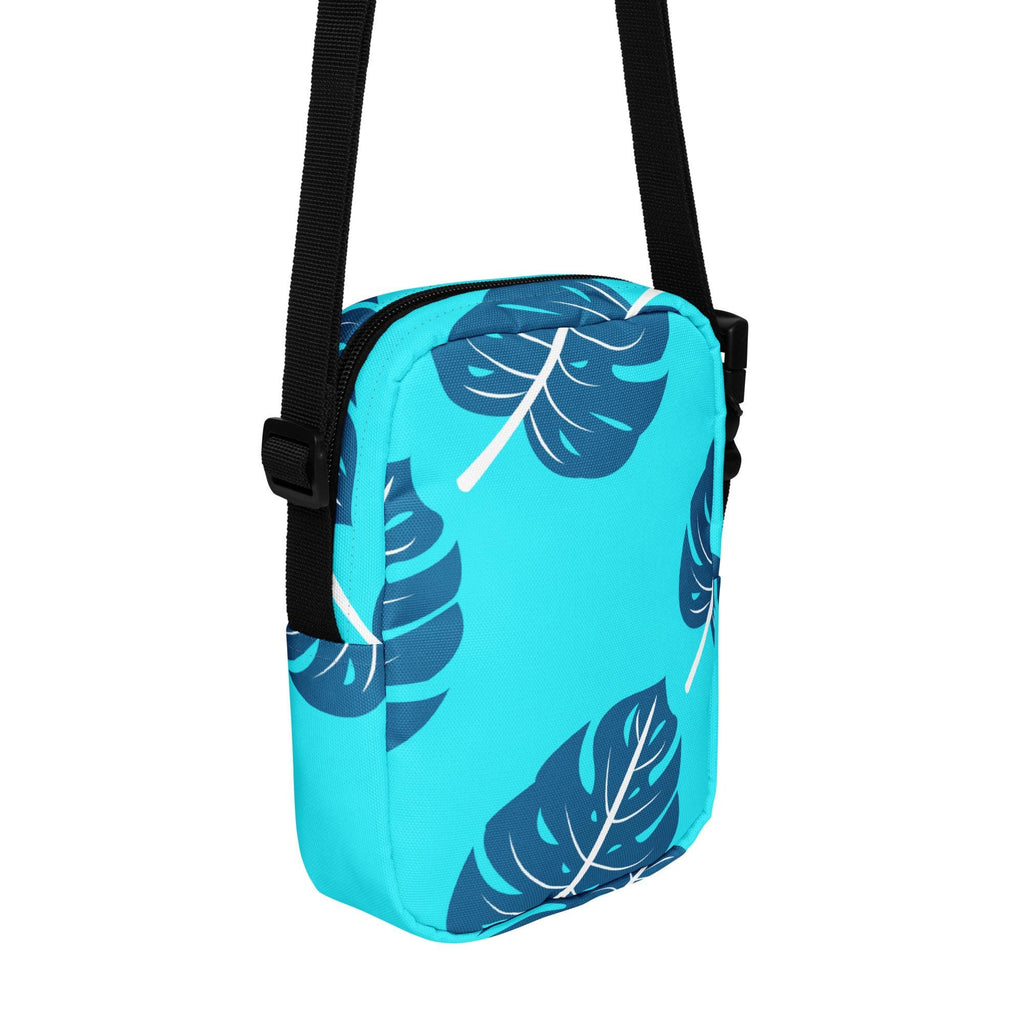 Monstera leaves Crossbody Bag: Tropical Blue Phone Bag, Travel gift small travel bag