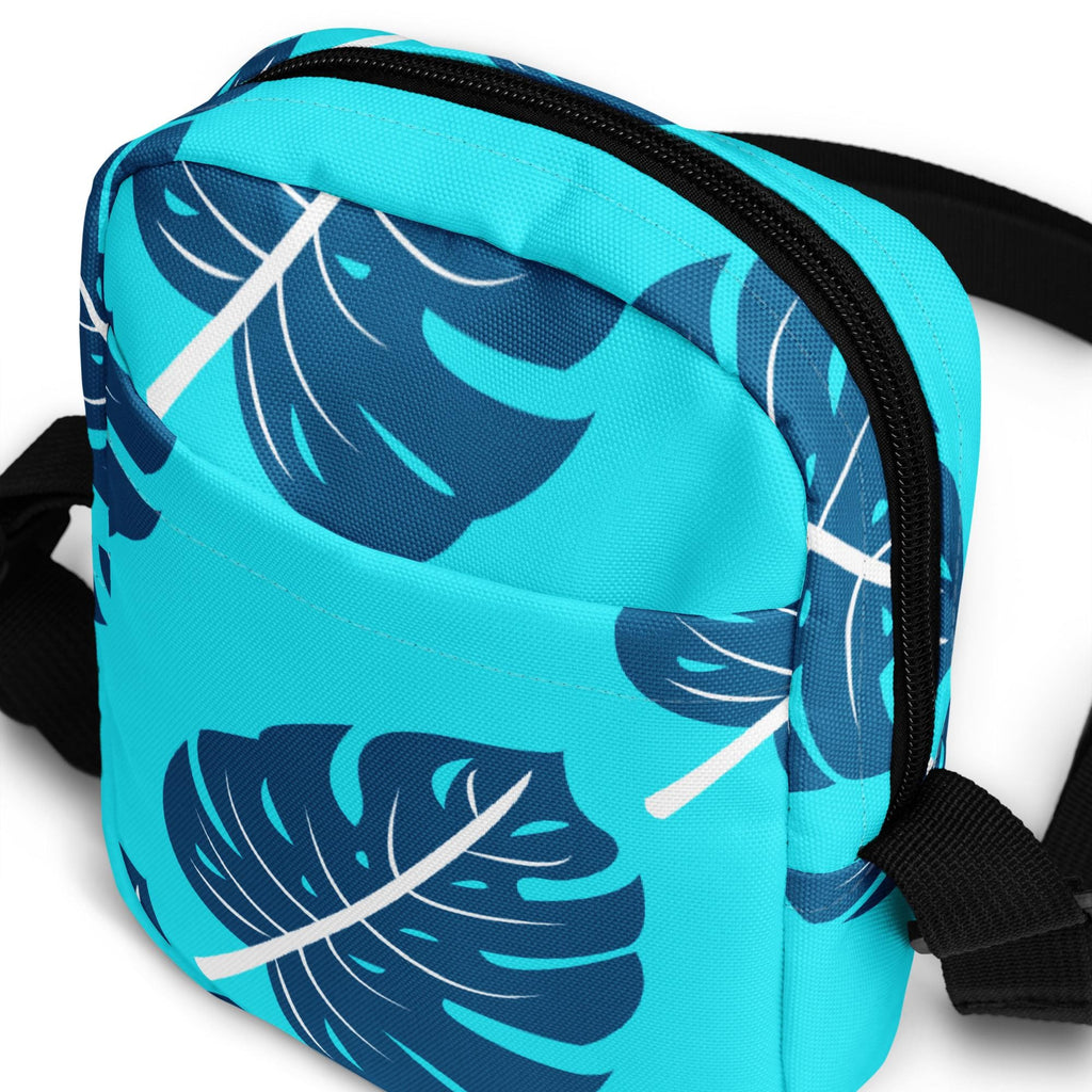 Monstera leaves Crossbody Bag: Tropical Blue Phone Bag, Travel gift small travel bag